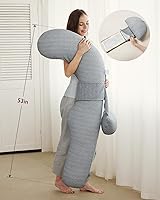 Vista 8 de Momcozy Almohadas de embarazo, original en forma de F, con cubierta de capa de aire, color gris