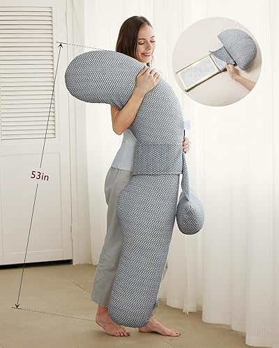 Miniatura 8 de Momcozy Almohadas de embarazo, original en forma de F, con cubierta de capa de aire, color gris