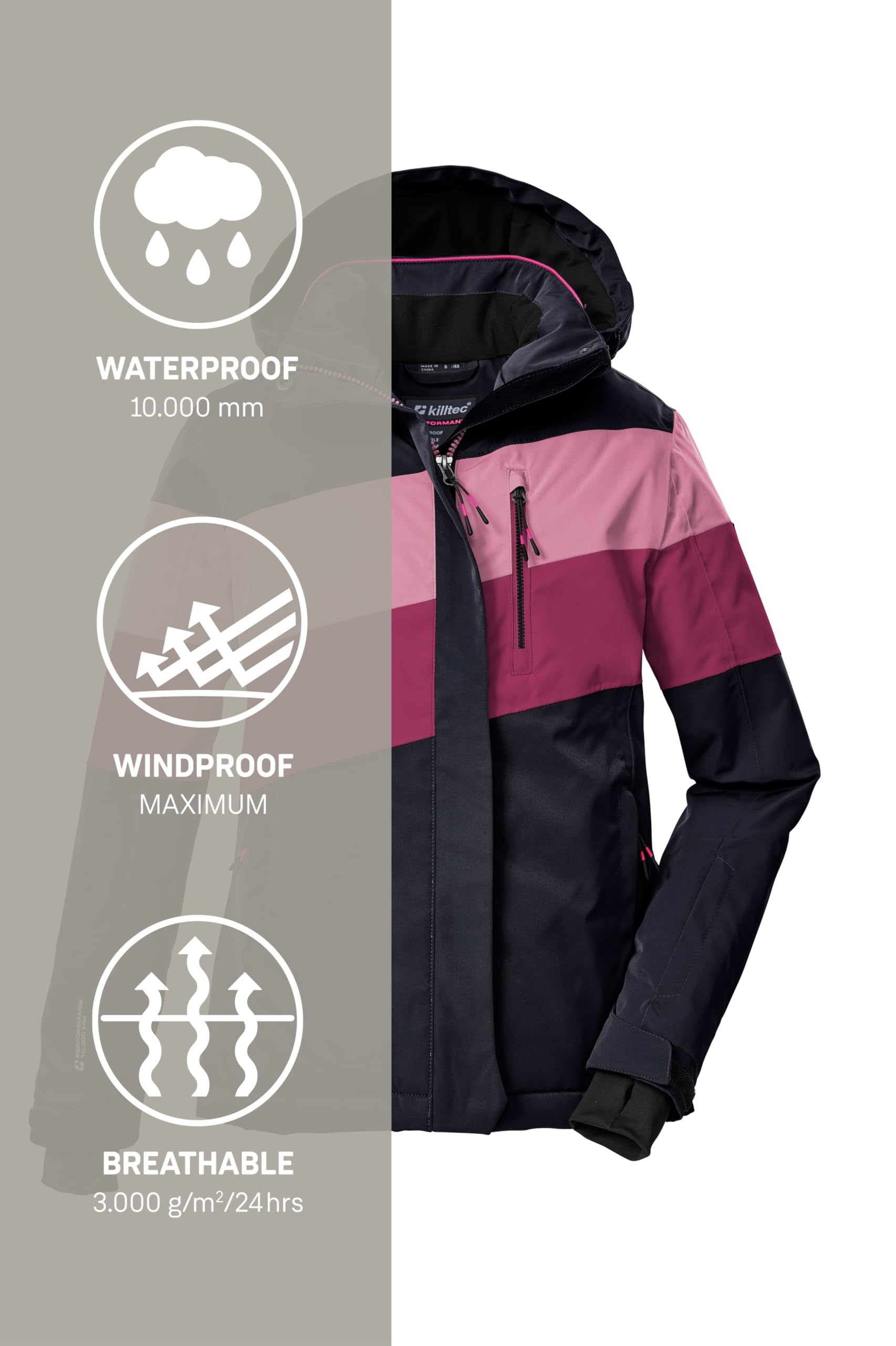 killtec Niñas Chaqueta de esquí/chaqueta funcional con capucha y protección contra la nieve KSW 197 GRLS SKI JCKT, schwarz blau/dunkel himbeere/hell himbeere, 128, 43487-000