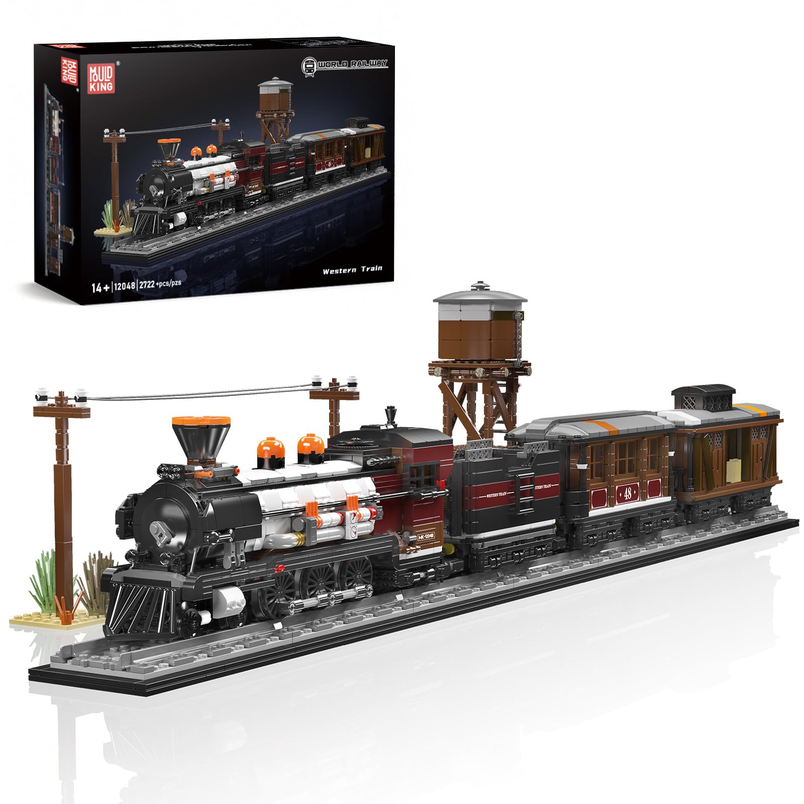 Mould King 12048 Train Building Set, Steam Locomotive with Track, Steam Train Display Kit for Gift Giving, Buildable Toy for Adults Collection Enthusiasts (2722 Pieces)