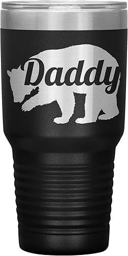 Daddy Bear - Vaso de acero inoxidable grabado con aislamiento de 30 onzas, color negro