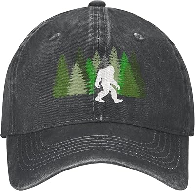 Fashion Dad Hats SasquatchÂ Bigfoot Trees Forest Baseball Cap for Men & Women Washed Denim Hat Unisex Adult Curved Brim Hat Adjustable Trucker Hat
