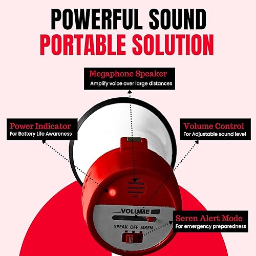 Miniatura 6 de Technical Pro Megáfono de megáfono portátil ligero de 20 vatios con correa, sirena y control de volumen, bueno para entrenadores, fútbol, fútbol