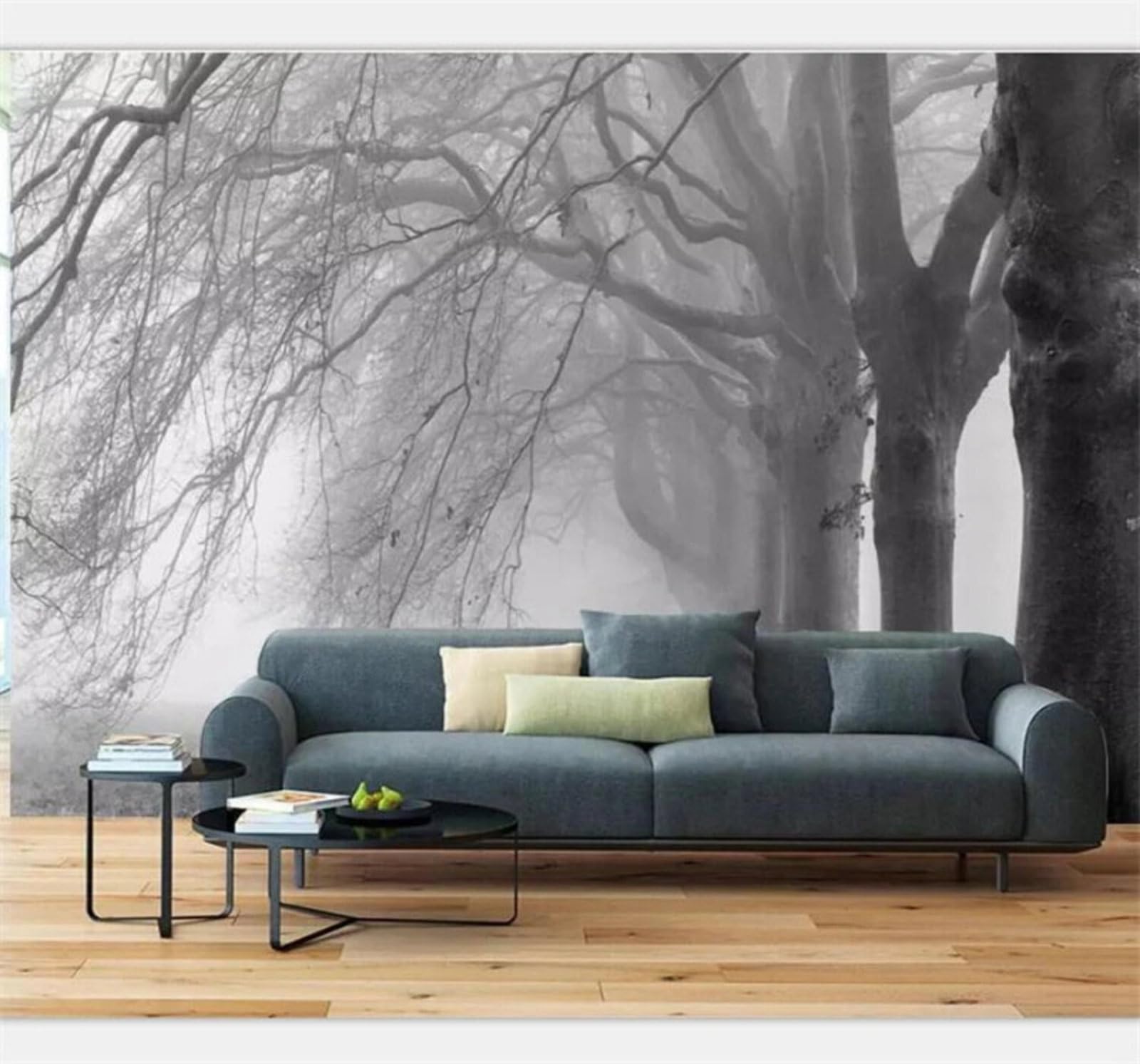 XLMING Three Dimensional Black and White Woodland Morning Mist Landscape 3D Wallpaper Luxury Silk Study Dining Feature Sofa Grey Bedroom Living Room Tv Decorative Wall-400cm×280cm