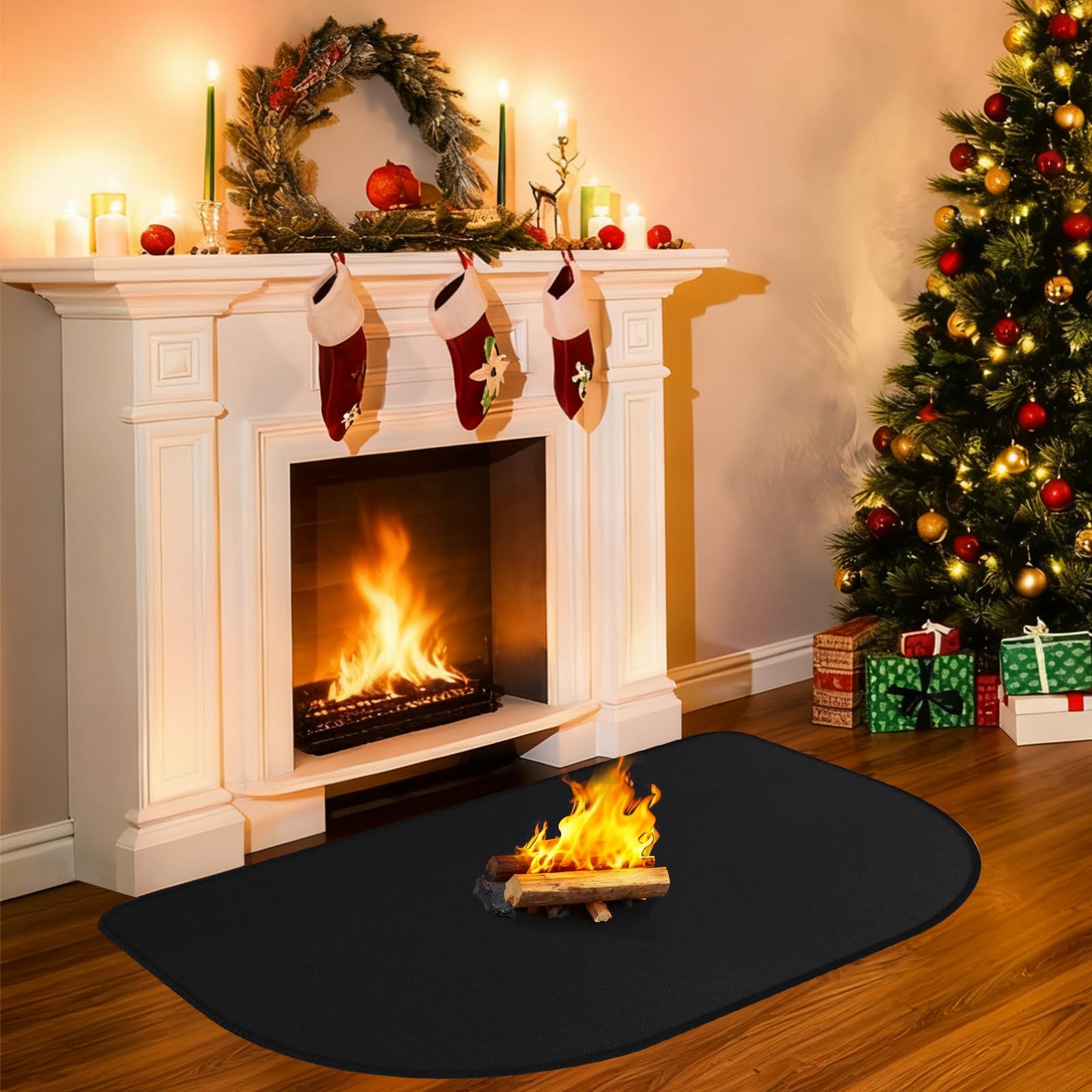 Lesanm Black Hearth Rugs For Fireplaces Fireproof Mat For Fireplace Accessories, Wood Stove, Easy To Clean,Protects Floors And Carpets From Sparks And Ember Fireplace Floor Protector For Indoor Outdoor (61X106cm)
