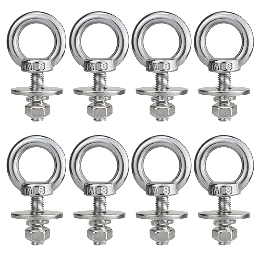 M8 Eye Bolts with Nuts 8 Pack, 5/16" x 1 inch Shoulder Lifting Stainless Steel Eye Bolt for Swing Board, Heavy Duty Threaded Ring Screw Eyebolts kit for Tie Down Straps Outdoor