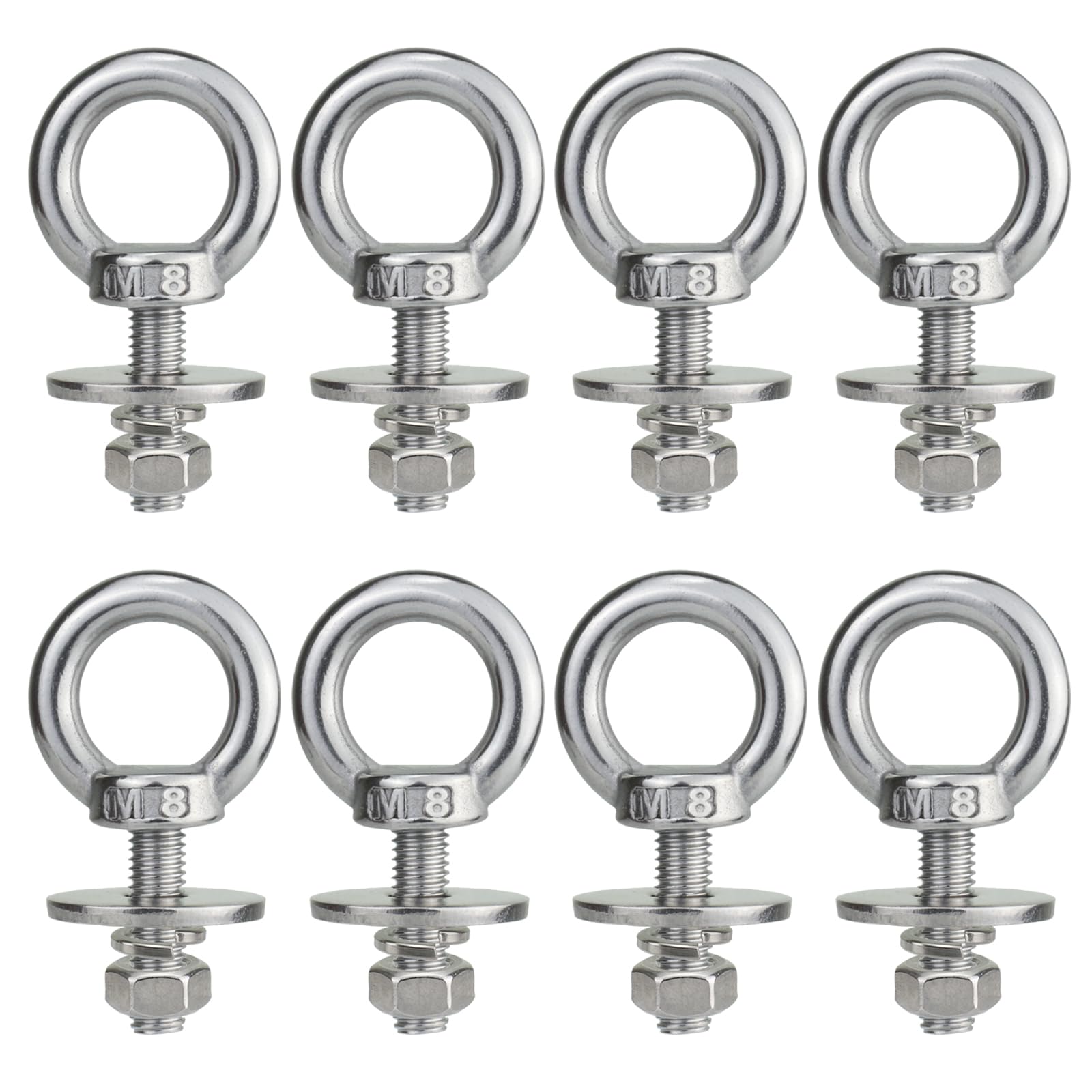 QWETRY M8 Eye Bolts with Nuts 8 Pack, 5/16" x 1 inch Shoulder Lifting Stainless Steel Eye Bolt for Swing Board, Heavy Duty Threaded Ring Screw Eyebolts kit for Tie Down Straps Outdoor — image 1