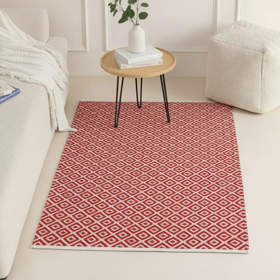HOMEMONDE Diamond Woven Floor Area Rectangular Rugs 3 X 5 Feet Cotton Pit Loom Rug For Room, Kitchen, Living Room, Dinin