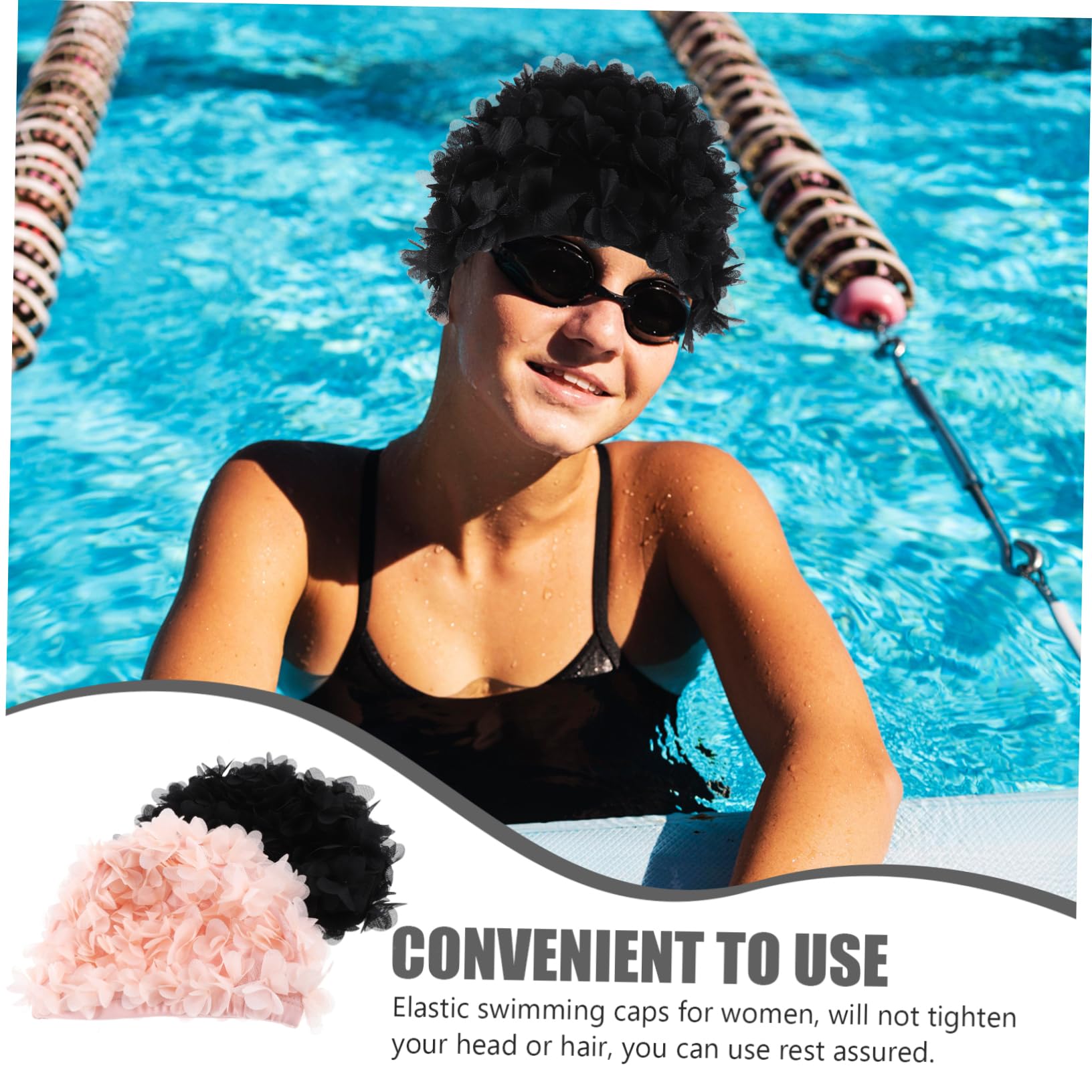 VANZACK 2 Pièces Bonnet De Bain en Caoutchouc Bonnets De Bain De Protection des Cheveux Bonnet De Couchage Bonnets De Bain pour Femmes Nageant Turban De Bain Fleurs Manquer Élastique Nylon