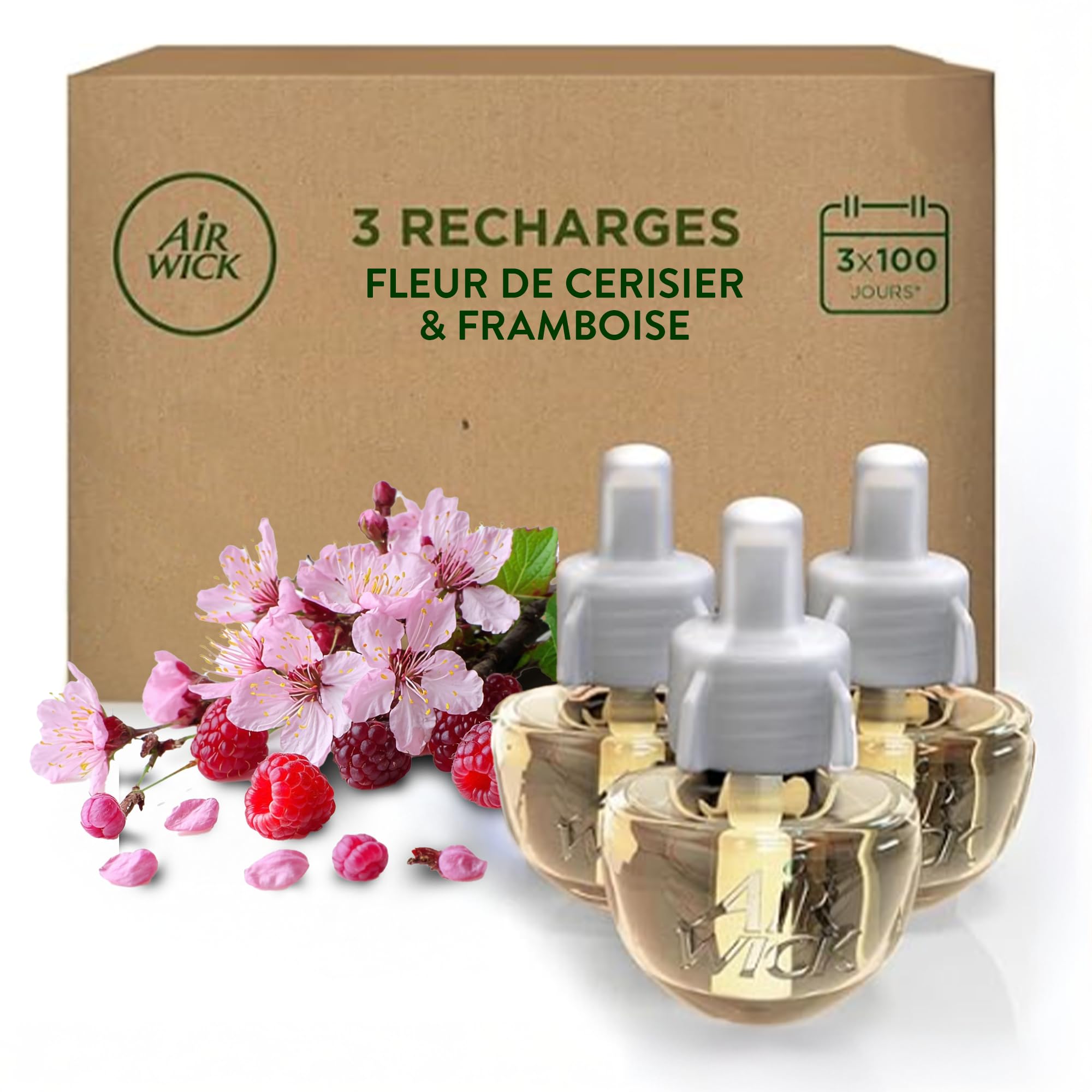 Air Wick Desodorisant Maison Recharge Diffuseur Electrique Fleur de Cerisier et Framboise 3 x 19 ML