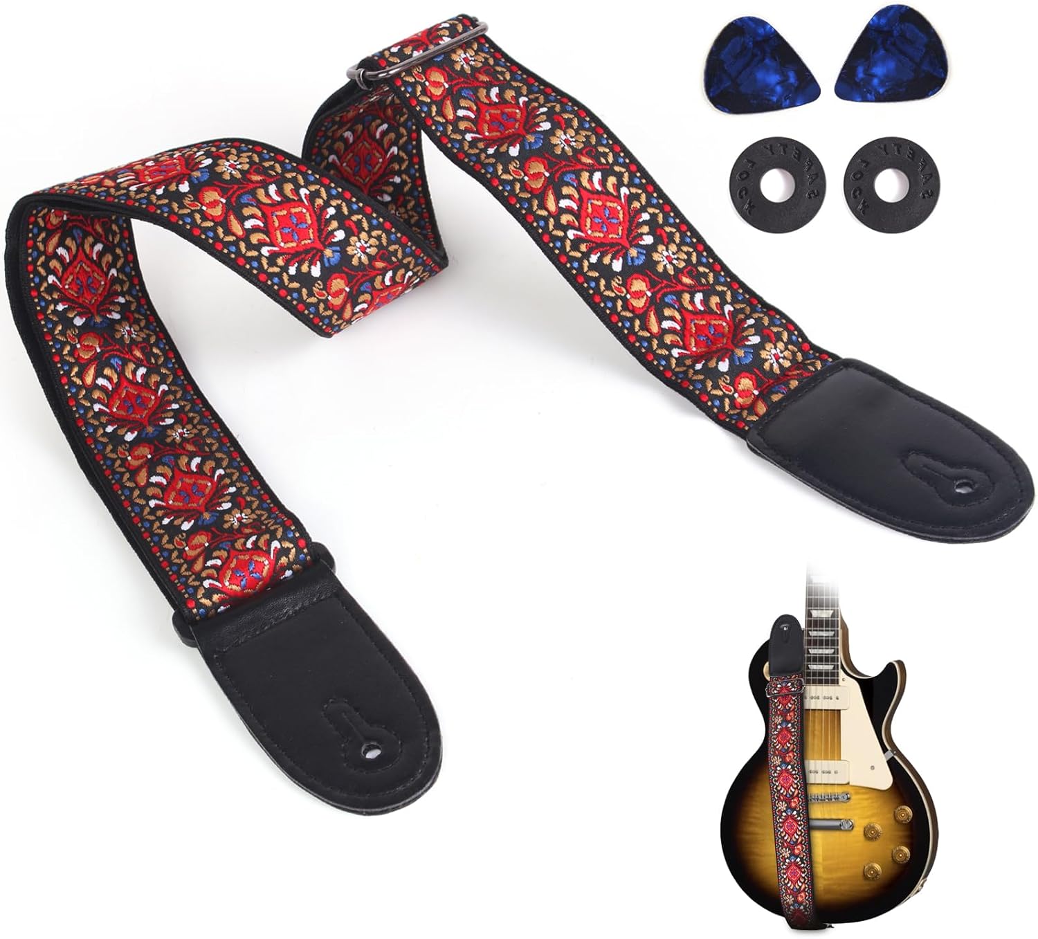 Acoustic Guitar Strap Compatible with Gibson, Adjustable Modern Embroidery Cotton Guitar Strap Compatible with Gibson Acoustic,SG,Les Paul Guitar