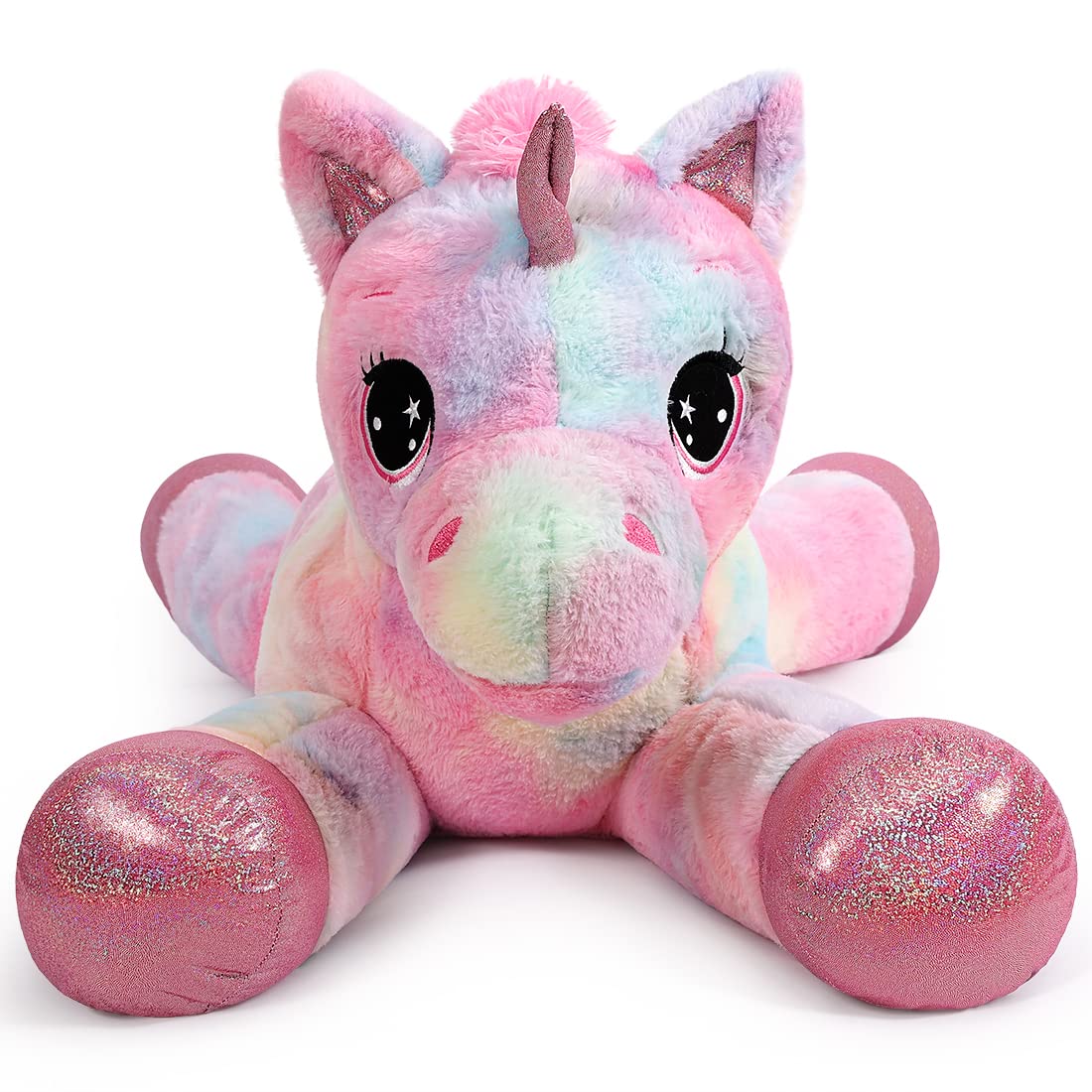 Giocattoli di Unicorno Gigante Peluche Animali di Peluche di Unicorno Viola Grande Arcobaleno Unicorn Plush （Rosa Arcobaleno,110CM）