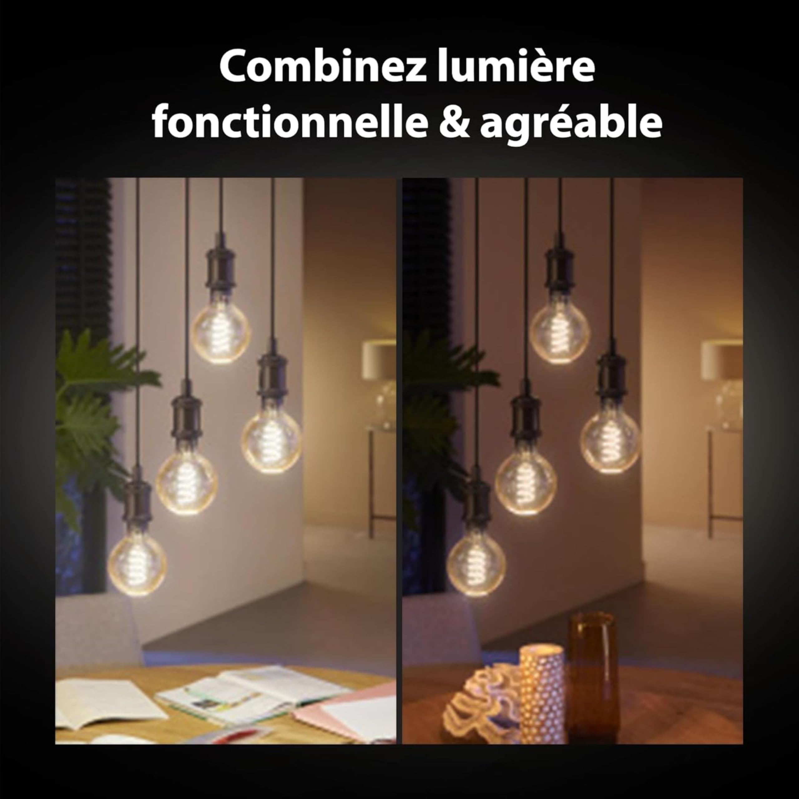 Philips Hue White Ambiance, ampoule LED connectée filament culot E27, compatible Bluetooth, pack de 3, fonctionne avec Alexa, Google et Apple Homekit