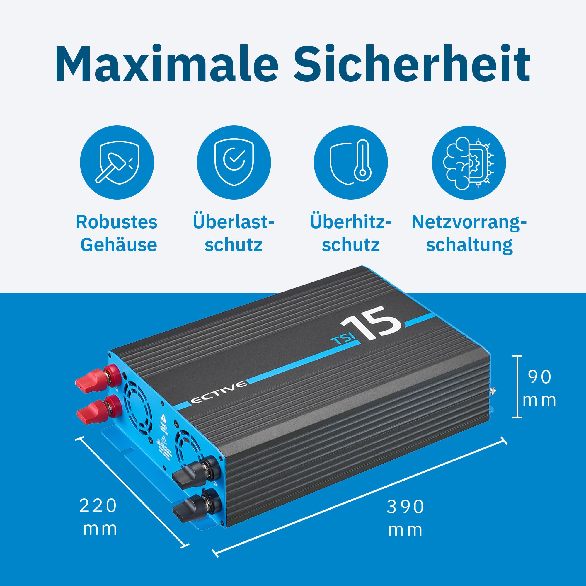 ECTIVE Wechselrichter 12V auf 230V TSI 15-1500W Reine Sinuswelle