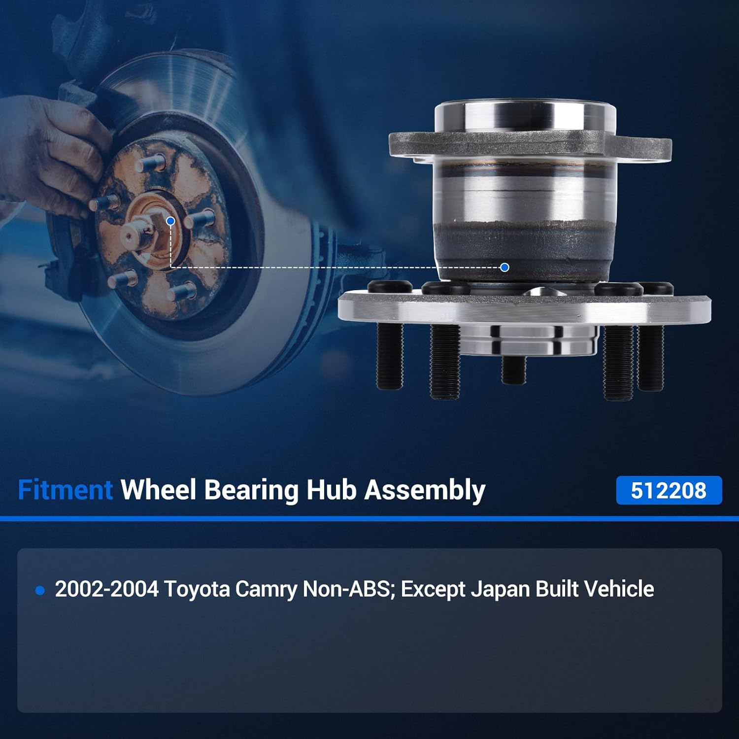 Autoround 512208 Rear Wheel Hub and Bearing Assembly Compatible with 2002-2004 Toyota Camry (Except Japan Built Vehicle), 5 Lugs Non-ABS