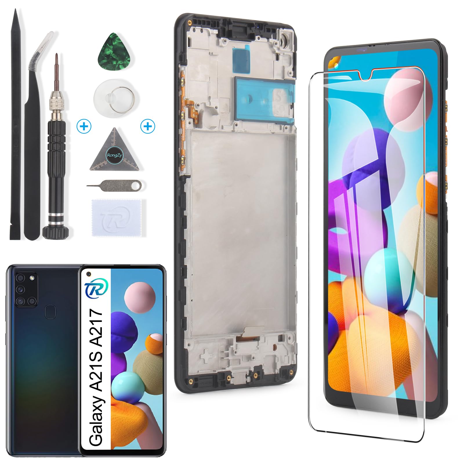 RongZy Pantalla para Samsung Galaxy A21S Táctil LCD de Repuesto Ensamblaje Digitalizador Reemplazo para Samsung Galaxy A21S A217 con Herramientas de Reparación(Negro)