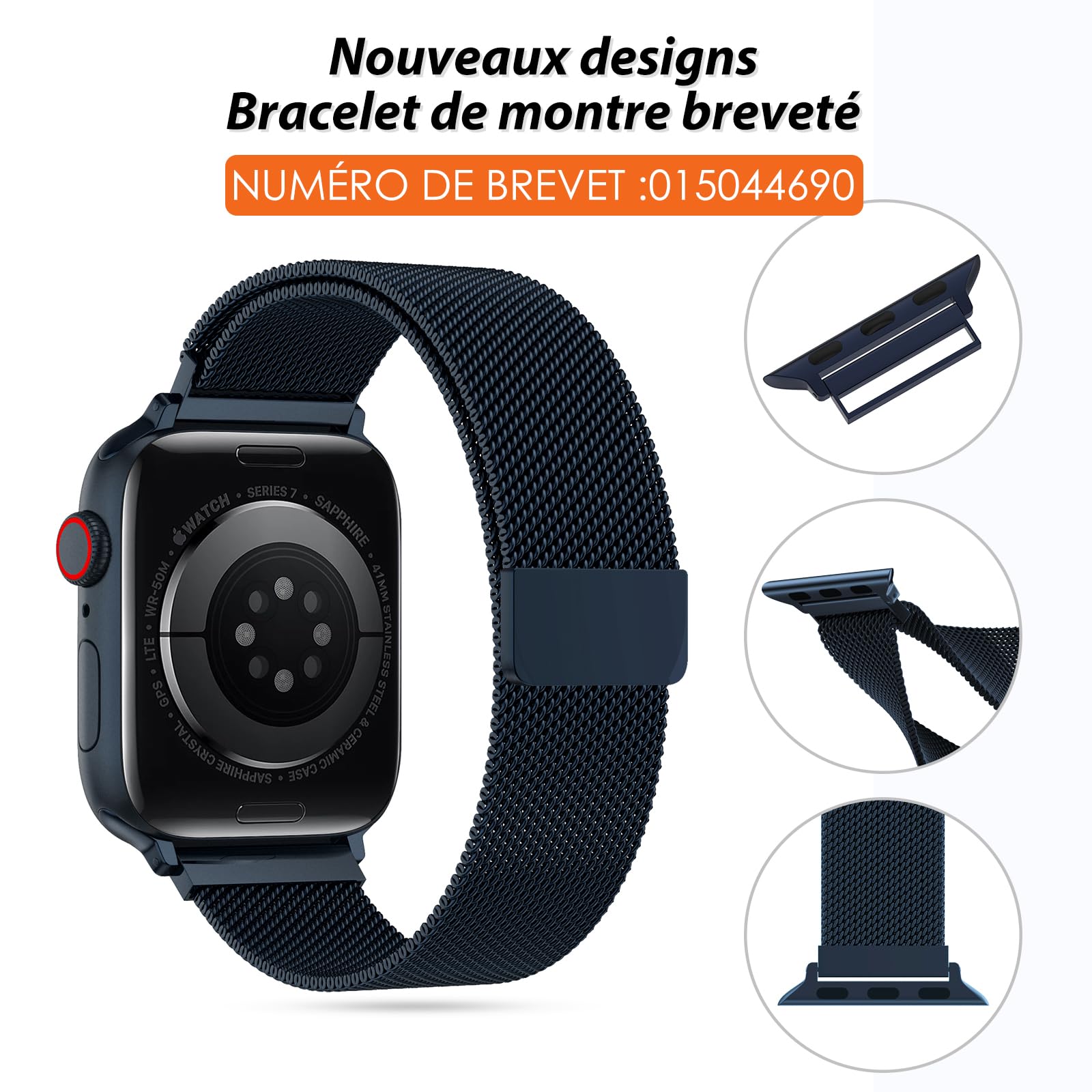 MRAIN-H Loop in Maglia Milanese Brevettato Compatibile con Cinturino Apple Watch 44 mm 40mm 45mm 41 mm 42mm 38mm 49mm 46mm Donna Uomo, Cinturini per iWatch Serie 10 9 8 7 6 5 4 3 SE Ultra 2 1