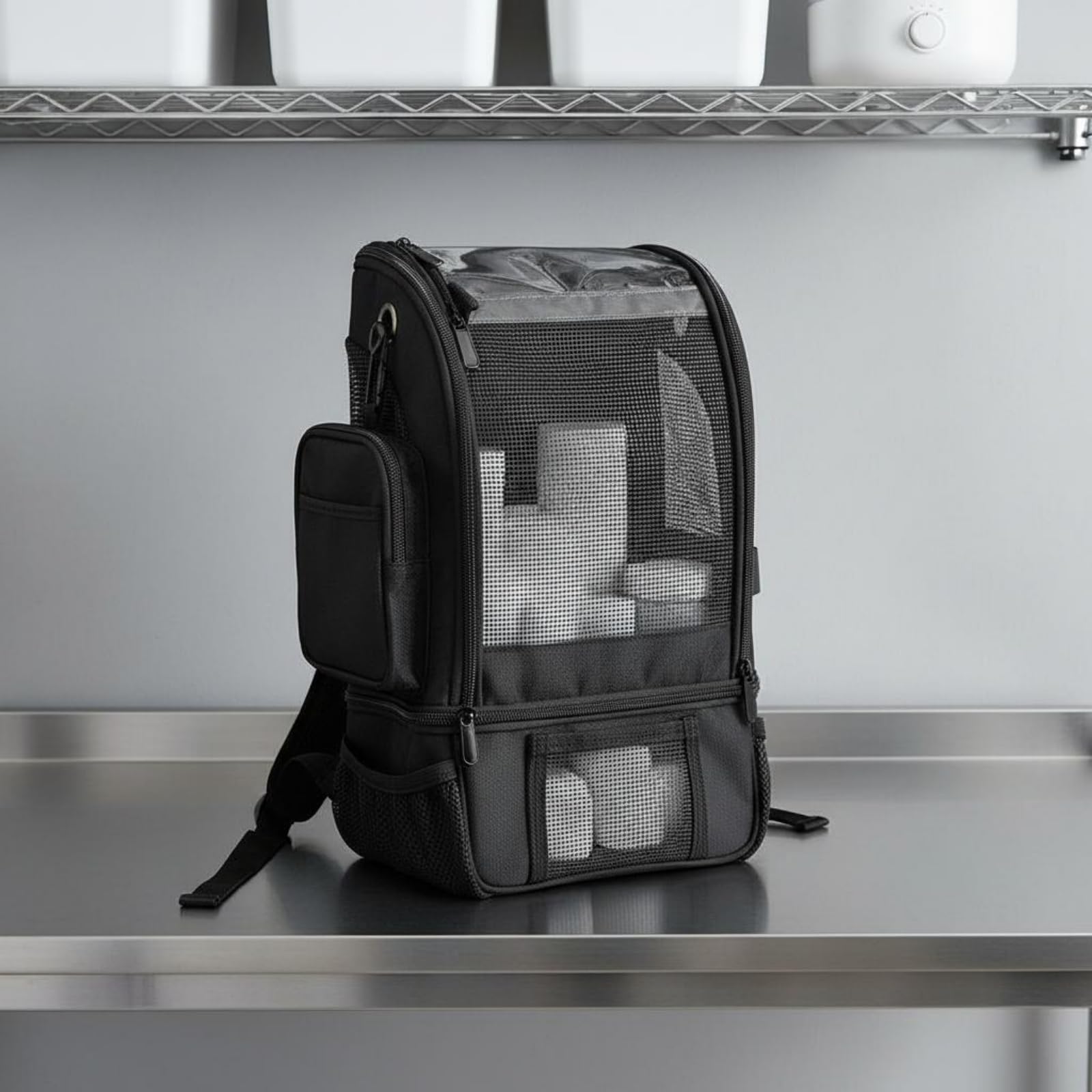 Mochila Oxígeno Portátil Correas Ajustables Mochila con Tapa Transparente Ligera Accesorio Médico para Aire Libre, Gris, Gris