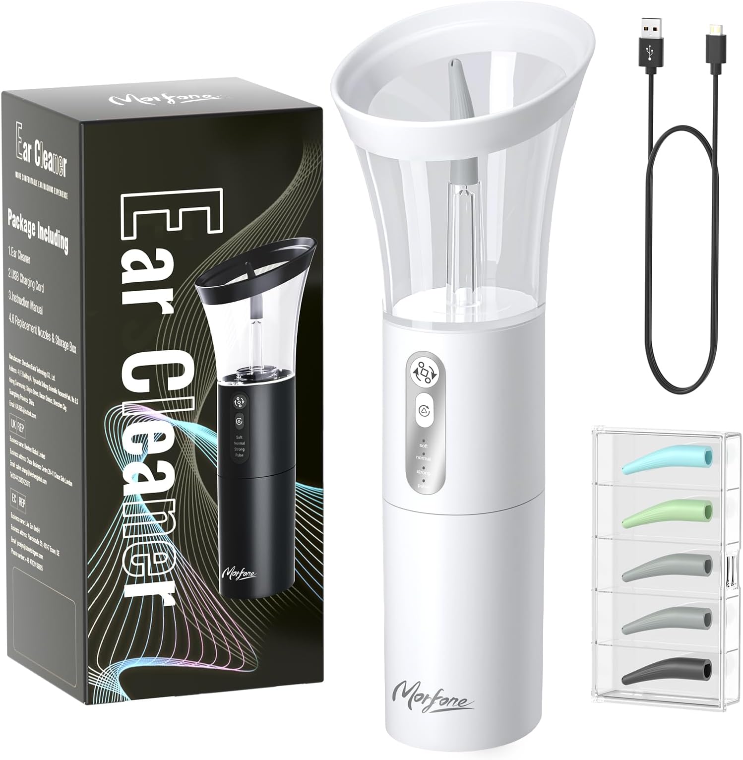 Ear Wax Removal, Electric Ear Cleaning Kit Effective & Safe Ear Cleaner Irrigation Flushing System 4 Pressure Modes for Ear Wax Buildup, Water Resistant Ear Cleaning Tool USB Rechargeable