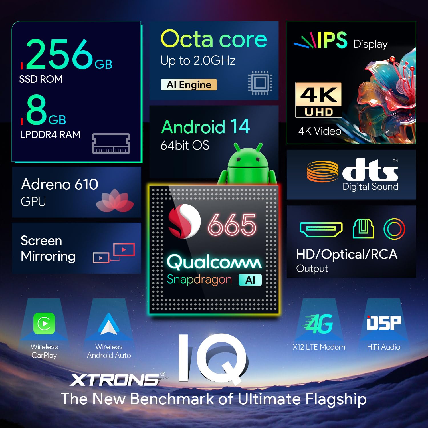 XTRONS Android 14 Autoradio Qualcomm 665 Octa Core 8+256GB Für Volkswagen Skoda SEAT 9 Zoll QLED IPS Eingebautes 4G LTE Car Play Android Auto HDMI-Ausgang WiFi GPS Bluetooth 5.0 Optional DAB OBD