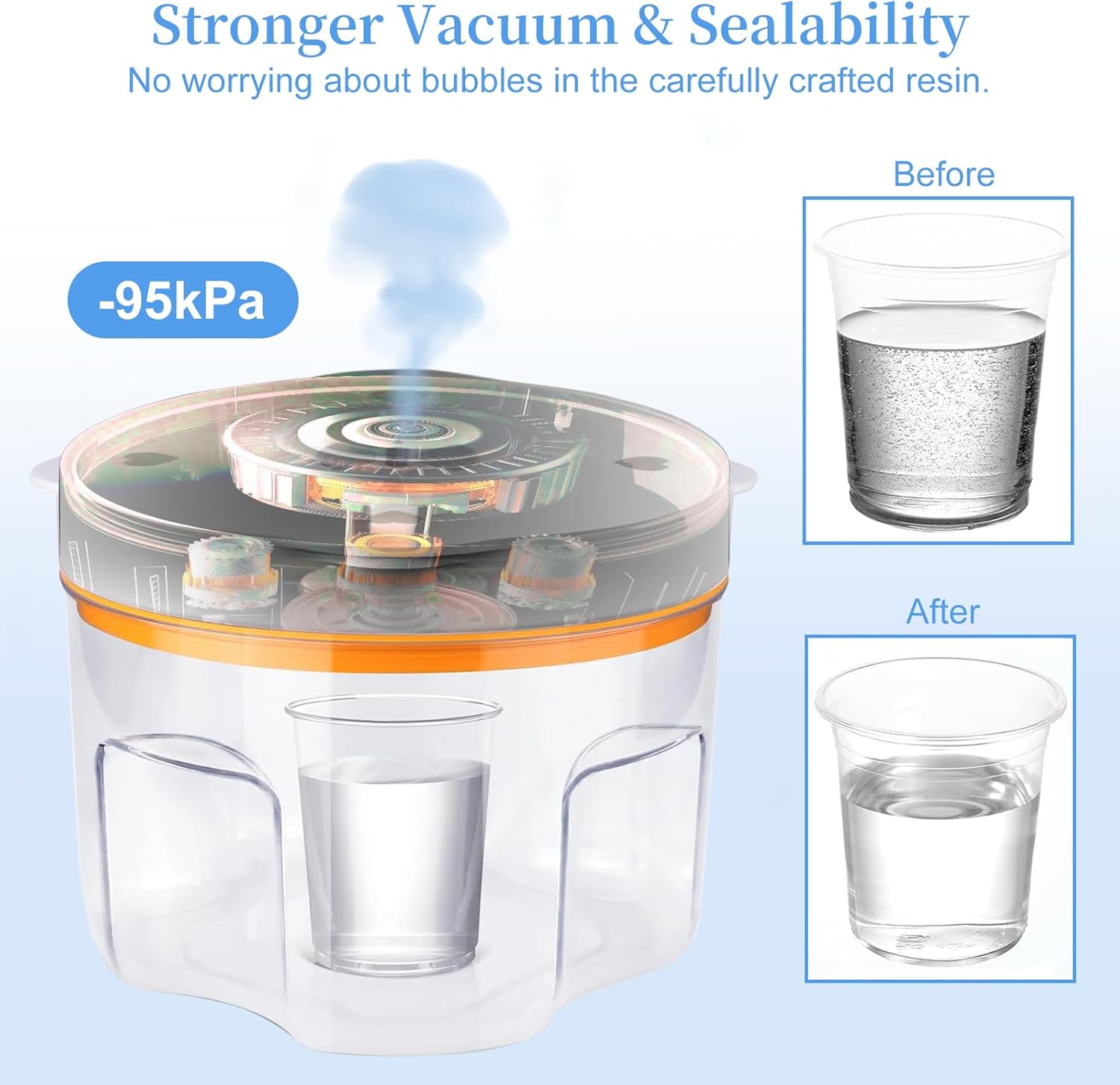 Resin Bubble Remover, 3–9 Minutes Efficient 99% Bubble Removal, 95 kPa Resin Vacuum Chamber, 2L Resin Bubble Remover Machine Epoxy Resin Airless Machine for Resin Molds Arts Crafts Jewelry Making