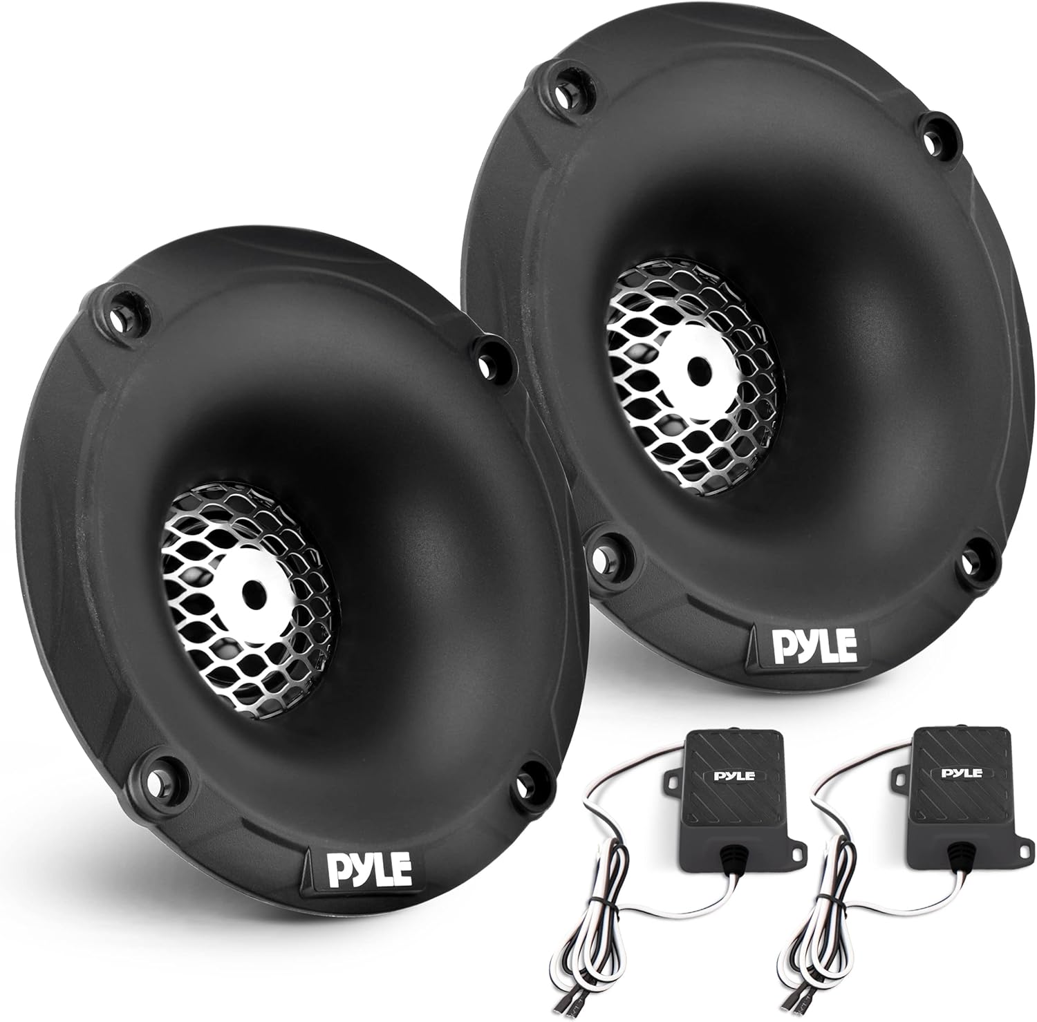 Pyle Marine Tweeter Speaker System, One Pair 1inch PEI Black Dome Tweeter with Horn Diffuser, 120 Watts Max Power with 4 Ohm Impedance, IP-X5 Marine Grade Waterproof Rating