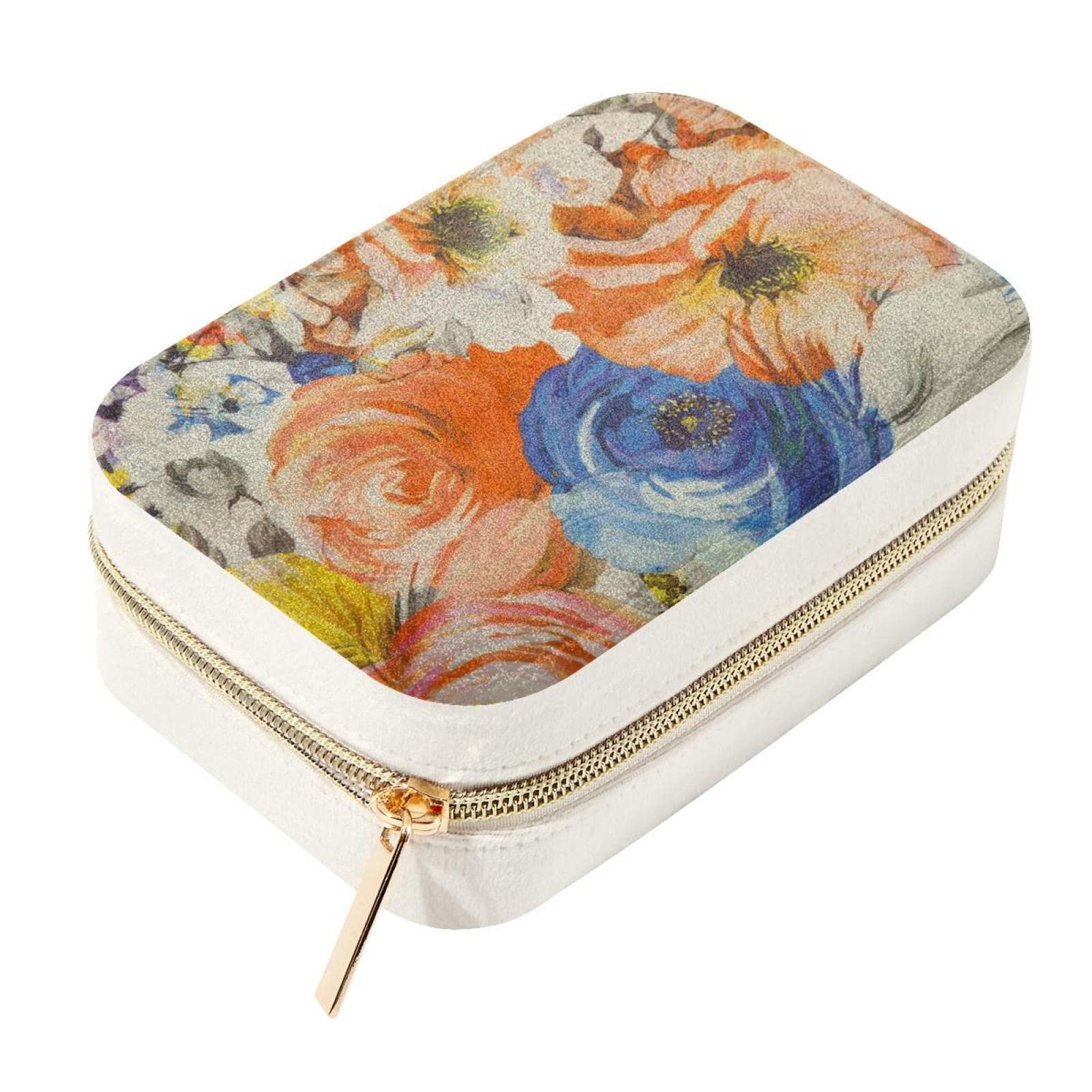 Boîte à bijoux fleurie à double couche pour voyage et rangement quotidien