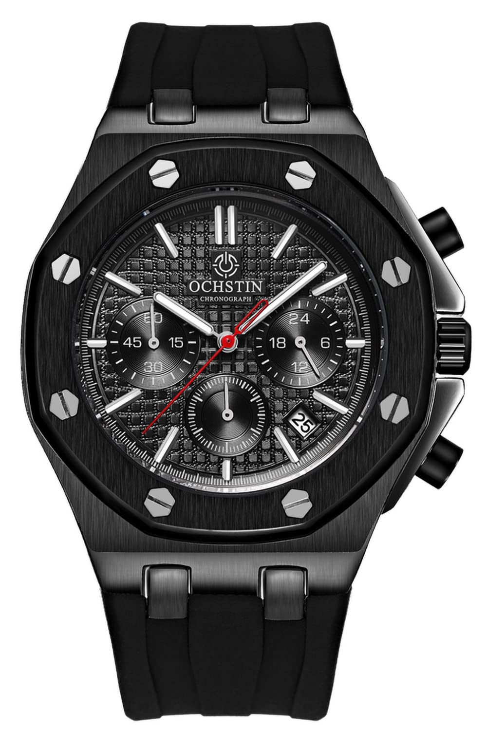 TEINTOP Ochstin Precision Chronograph męski zegarek biznesowy męski ośmiokątne zegarki, Silikon czarny, Gotycki
