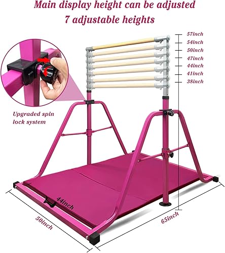 Miniatura 4 de Peakpath Barra de gimnasia ajustable, altura ajustable de 3 a 5 pies y equipo de gimnasia plegable para niños de 3 a 15 años, ideal para