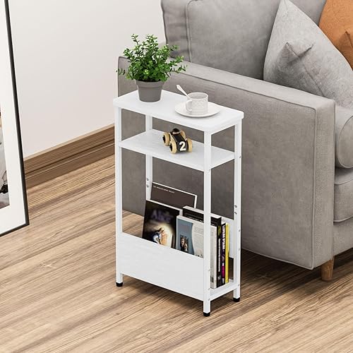 Miniatura 2 de Mesa auxiliar estrecha de 7.1 pulgadas para espacios pequeños, mesa auxiliar pequeña de 3 niveles con soporte para revistas, mesita de noche