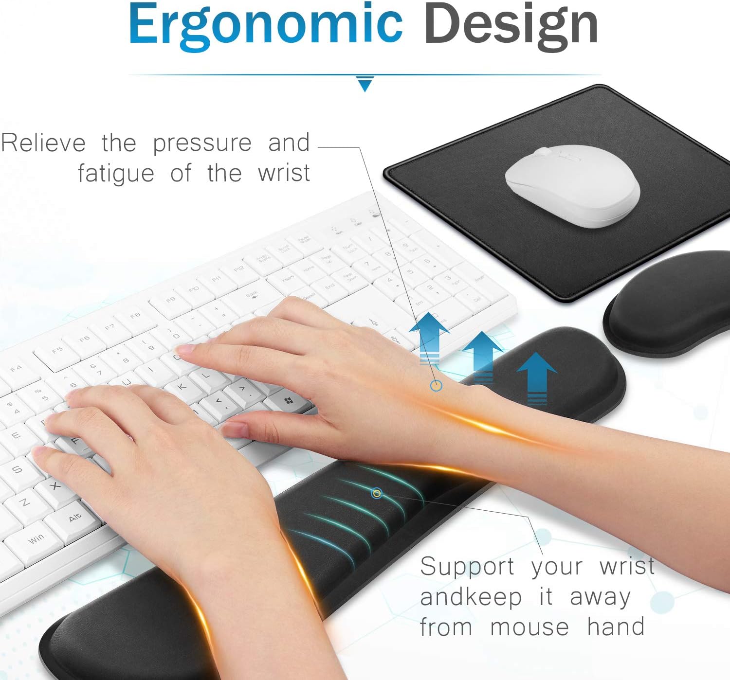 JSD Gel Mouse Pad with Wrist Rests and Memory Foam Keyboard Wrist Rest Pad and Mouse Pad with Stitched Edges