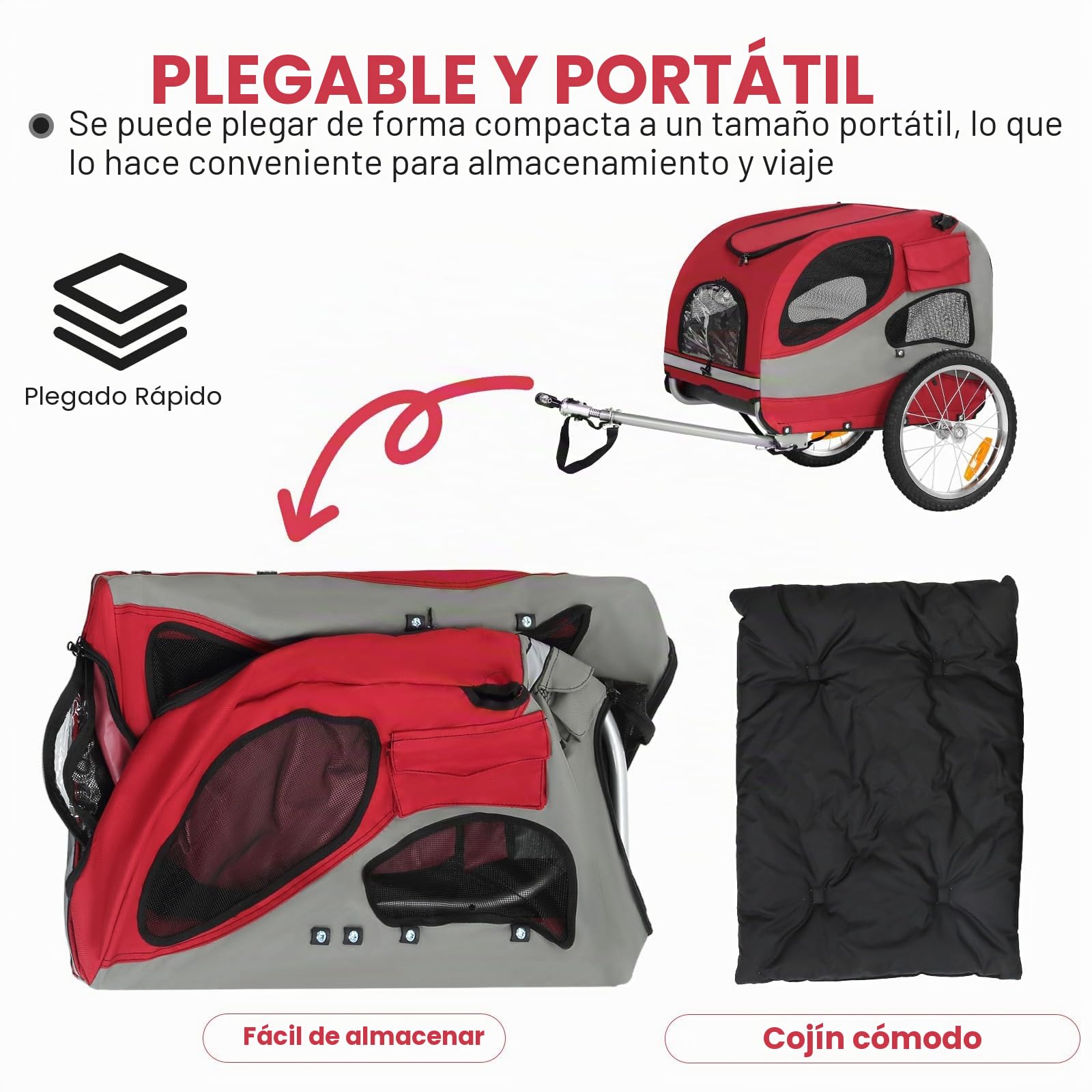 Remolque de bicicleta para perros, plegable, con reflectores de seguridad, bolsa de almacenamiento, interior acolchado y correa de seguridad, transportador de perros de hasta 30 kg