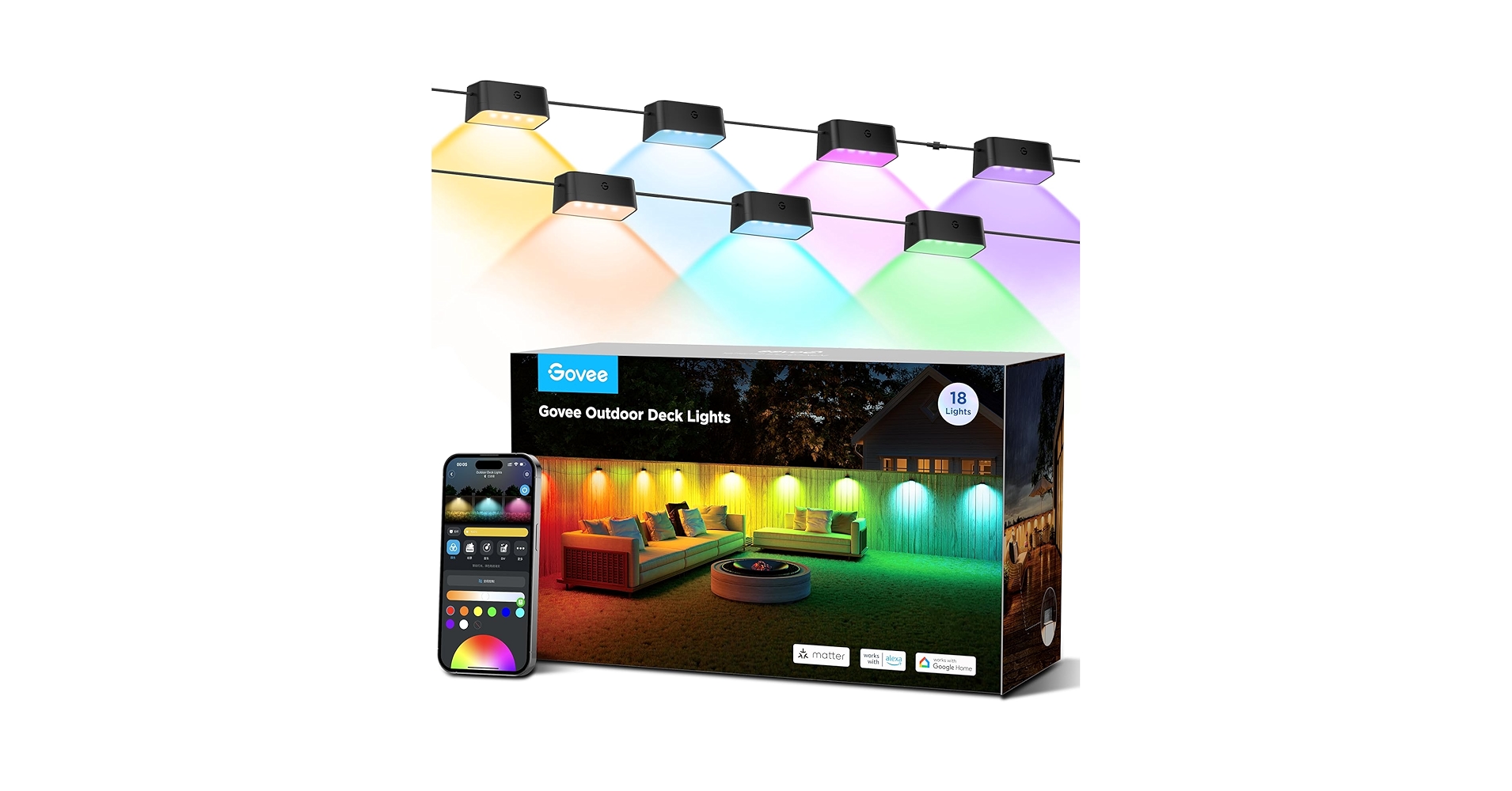 Govee ストリングライト15灯　Led Alex  Google  Govee Outdoor Deck Lights, Smart WiFi Outdoor Lights Work