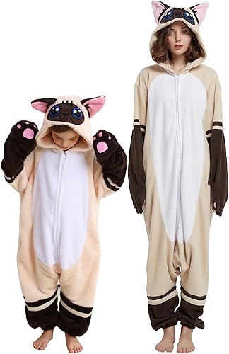 DarkCom Kids Animal Onesie,Women and Mens Cosplay Siamese Cat Onesie Halloween Costume Christmas Pajamas Sleepwear