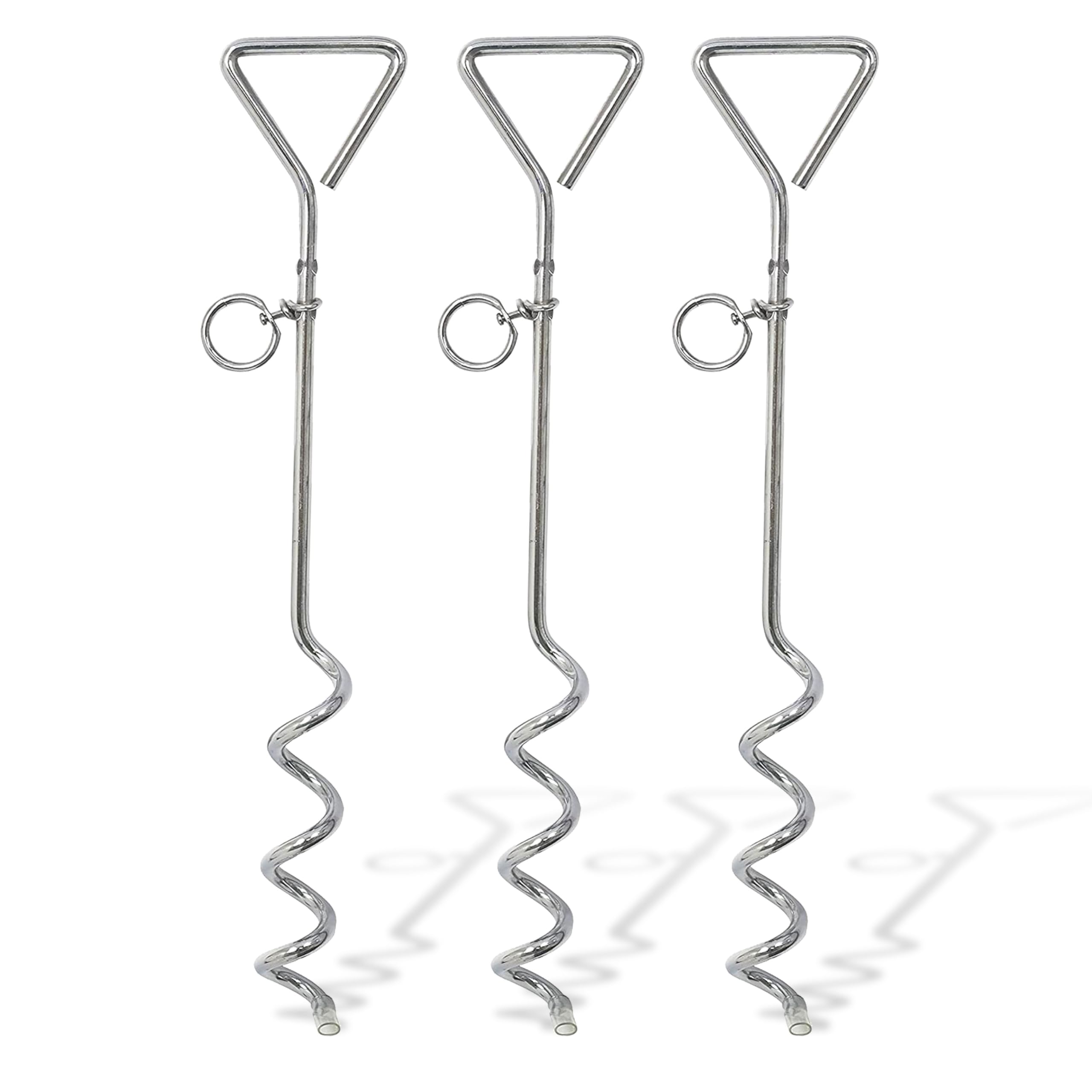 3x 16" Heavy Duty Steel Spiral Dog Stake Ground Spike Anchor for Dog Tether Tie Out Cable, Outdoor Camping, Stainless Steel (Silver, 3x 40cm)