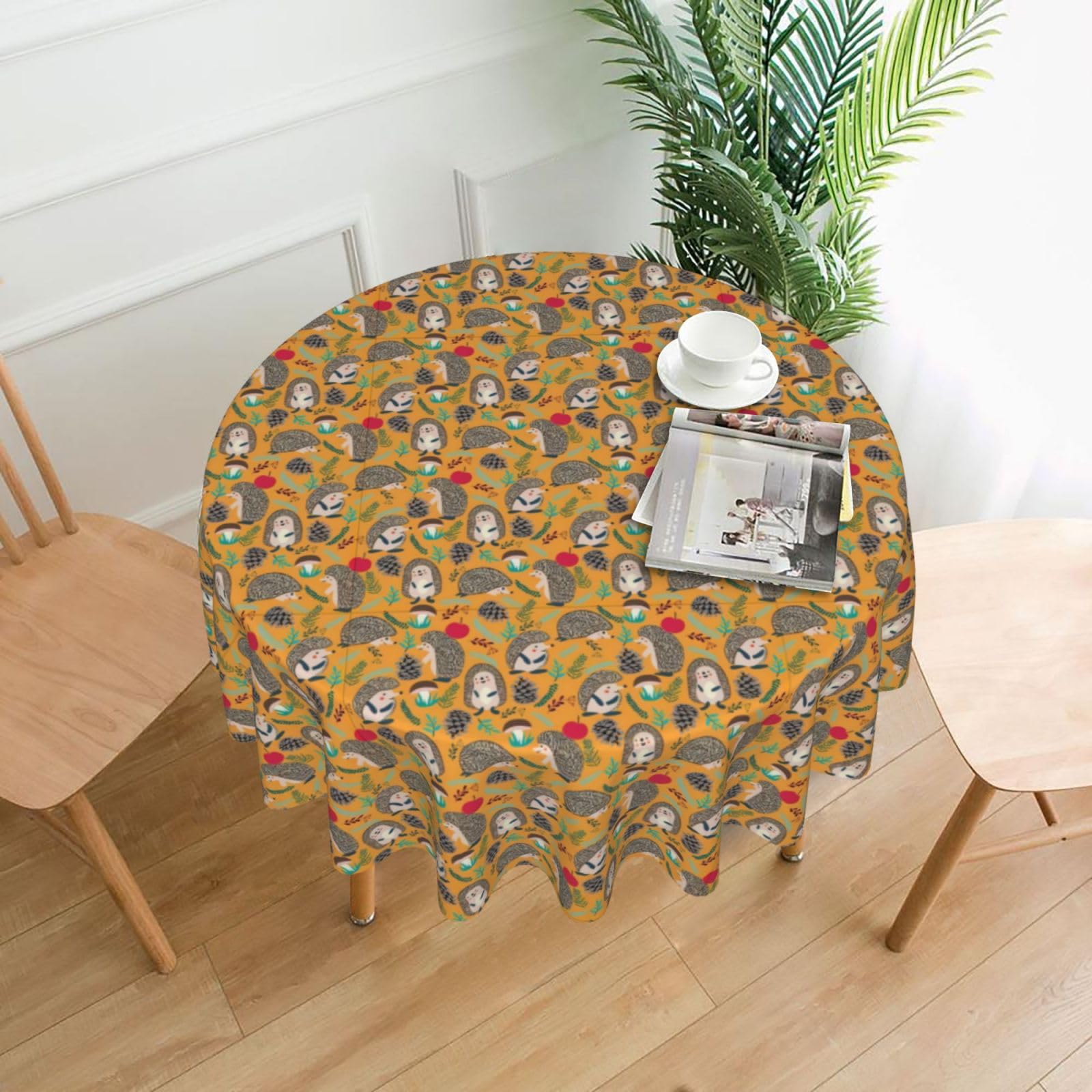 YYHHAOFA Hedgehog Prints 60in Round Decorative Tablecloth – High-Grade Polyester Throw Cover for Dining, Parties, and Outdoor Events