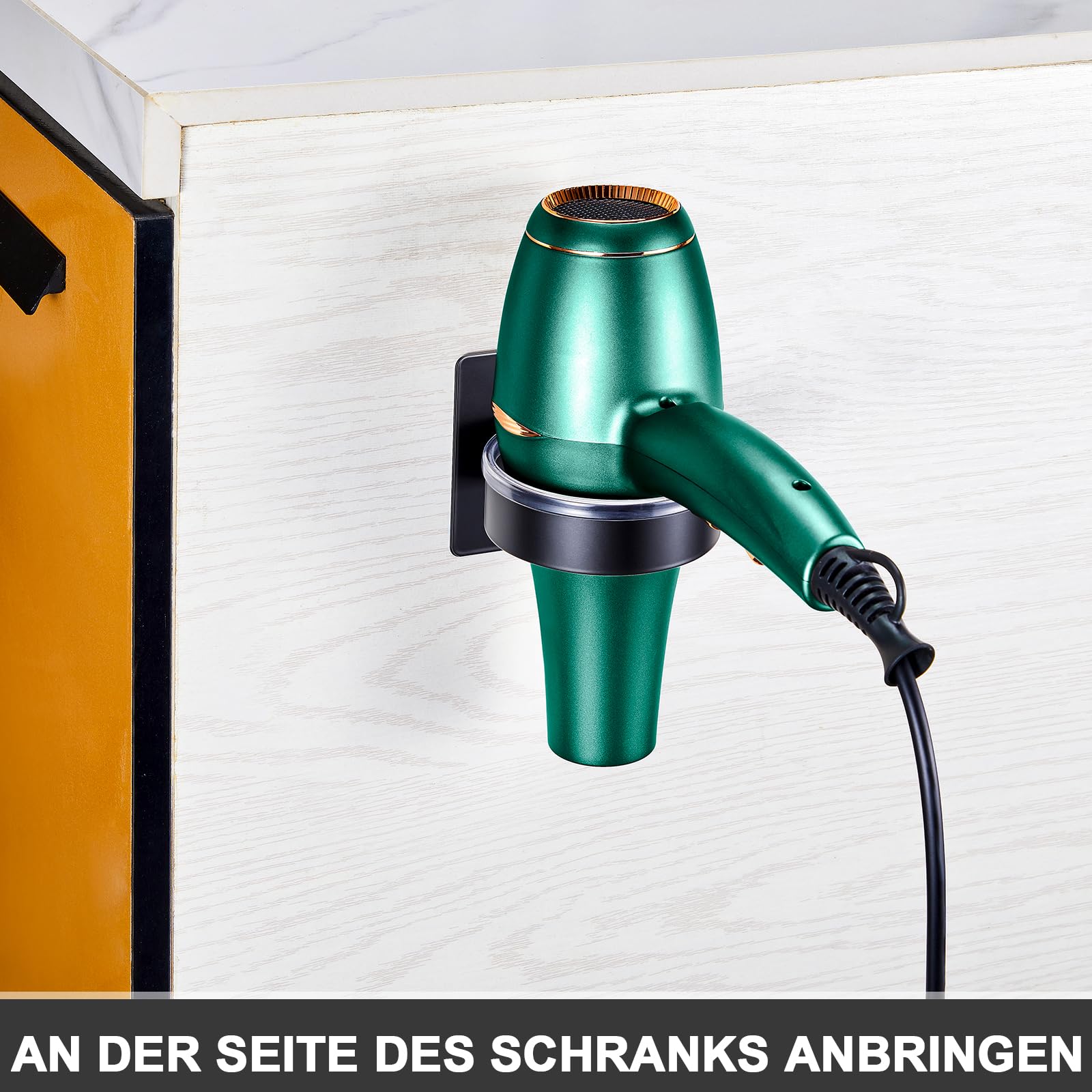Soporte de Pared para Secador de Pelo Autoadhesivo, Negro