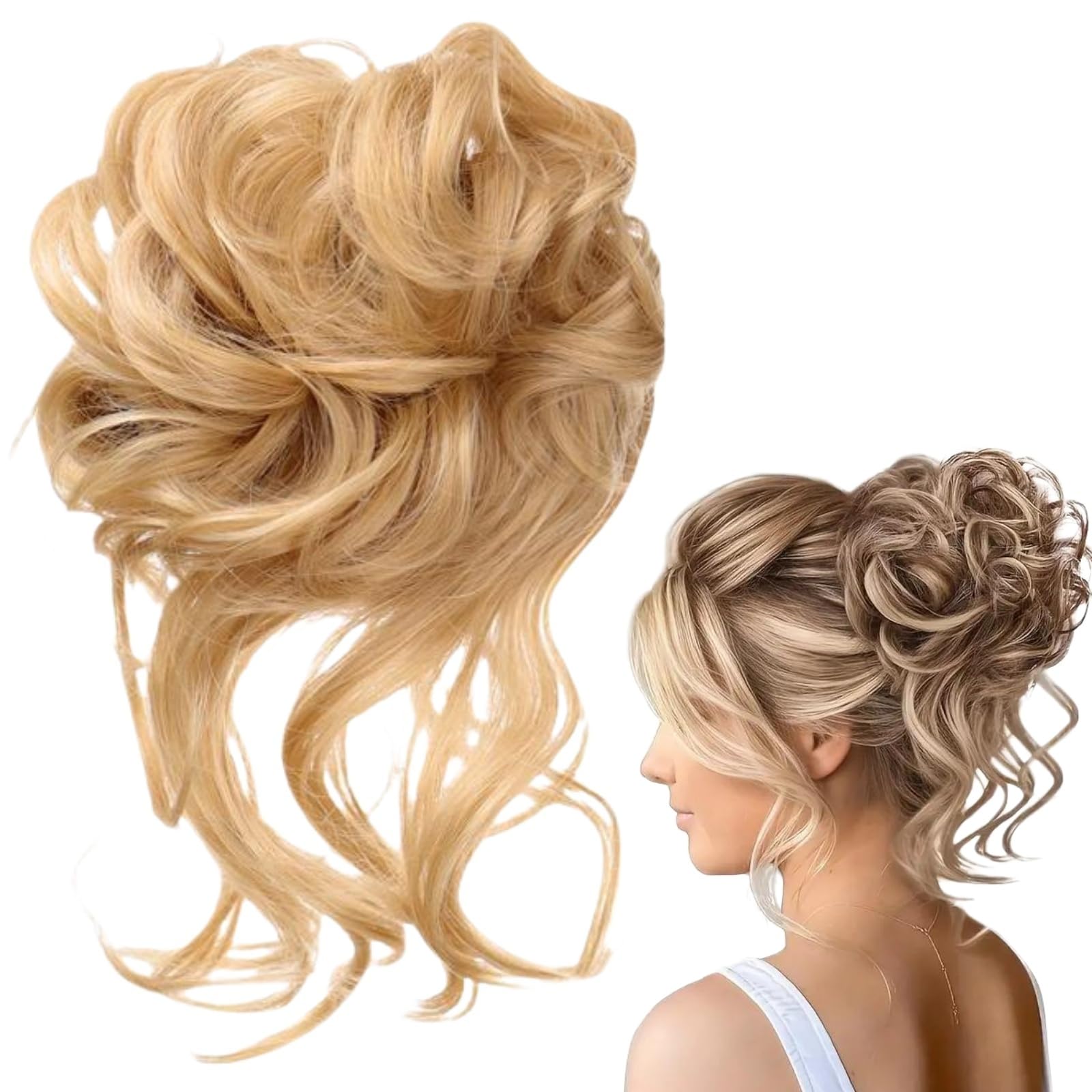 Blonde Synthetic Hair Piece with Claw Clip for Messy Bun Tousled Updo Ponytail Extensions for Women (#Blonde)
