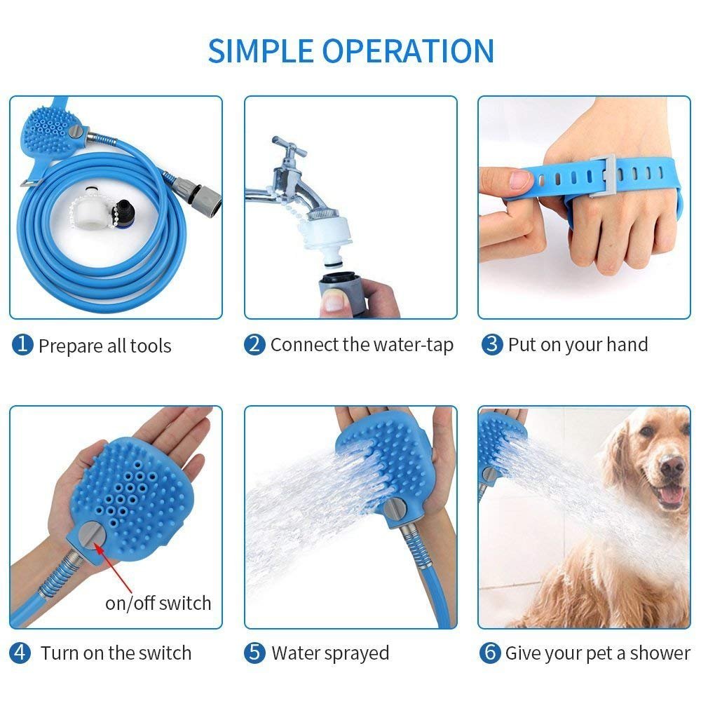 Peyx Dog Shower Attachment with Sprayer & Scrubber, Pet Bath Brush with Indoor Outdoor Adaptors, Handheld Shower for Dogs Cats Horses, Massage Grooming Tool, Adjustable Water Pressure, Easy Installation Pet Bathing Accessory for Home Use 1