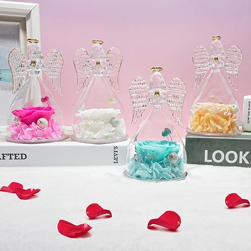 Miniatura 6 de Miofula Regalos de cumpleaños de rosas de ángel para mujer, rosa preservada en cristal, figuras de ángel para mamá, abuela, esposa, rosas reales