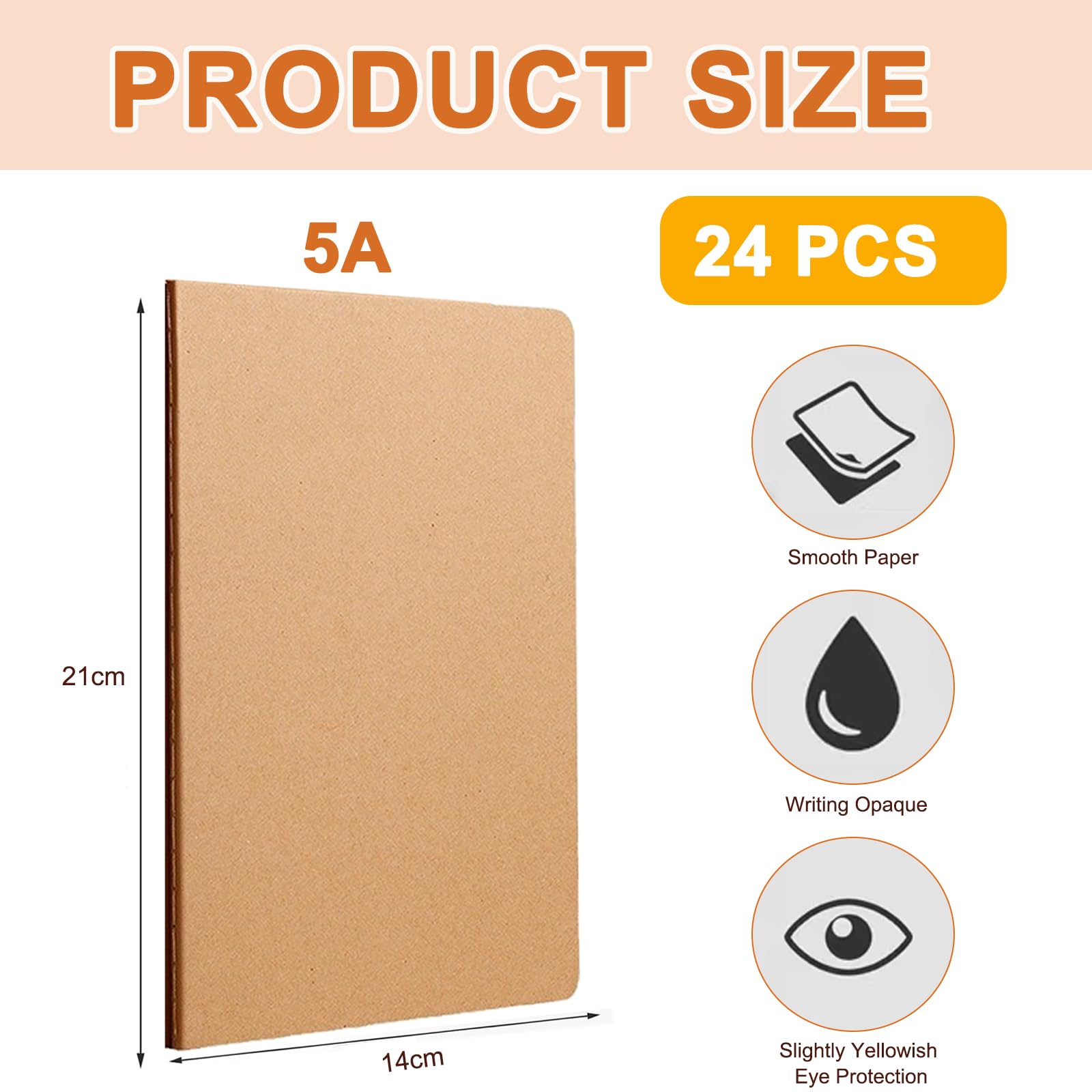 Megcdtr A5 Blank Notebooks, 24 Pack Kraft Notebooks, 72-Page Bound Notebook, Kraft Cover Blank Notebook for Students Travelers Making Plans Writing Memos Office School Supplies(21 * 14cm) - Image 2