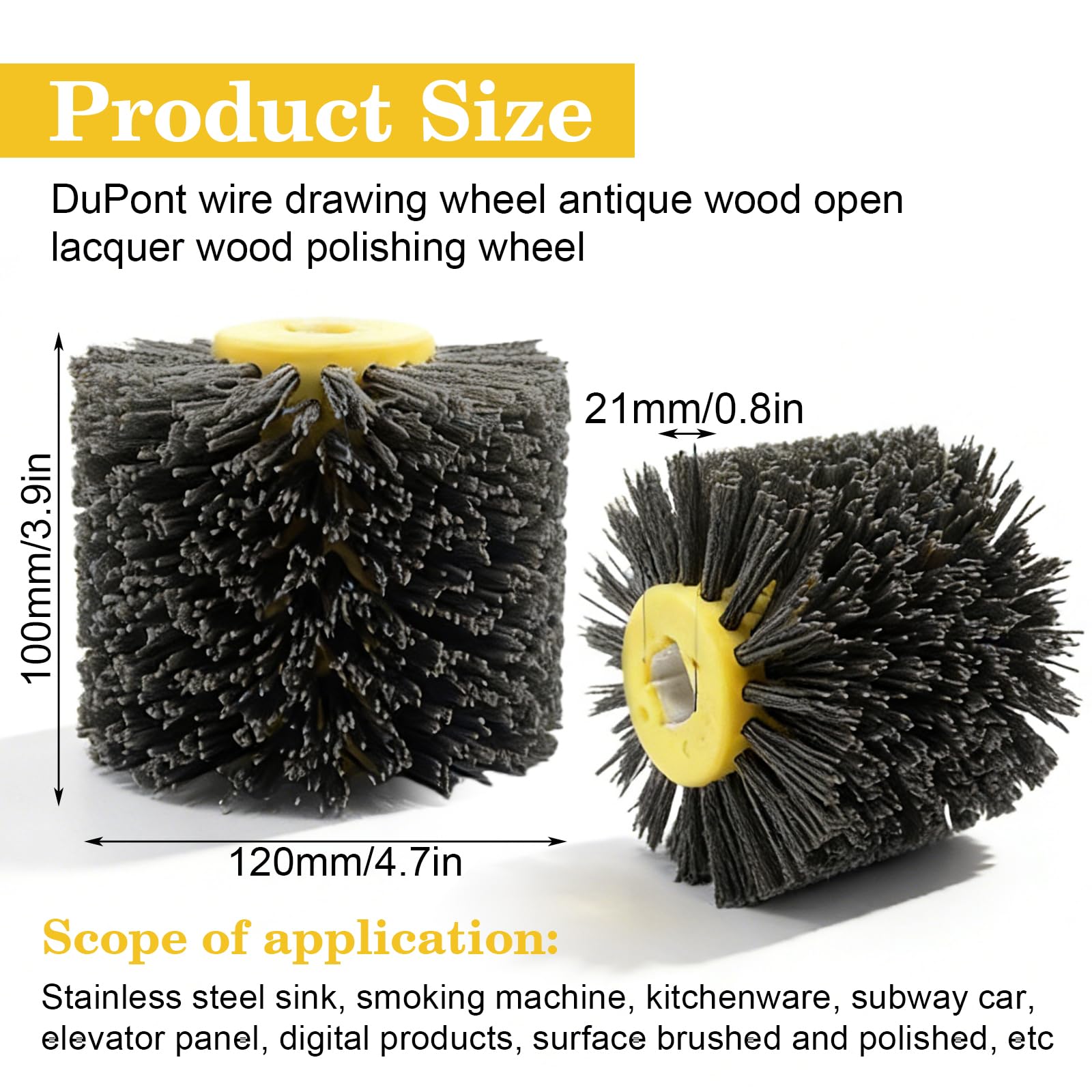 Brosse de polissage grain 120 - 120 x 100 mm - Brosse en nylon Grit - Brosse à poils en bois pour ébavurer, dérouiller, poncer et polir - Noir