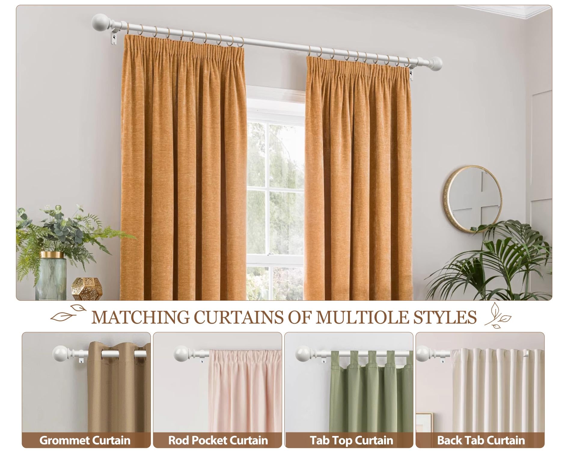 White Curtain Rod - Adjustable 72-144 Inch -4 White Curtain Rod - Adjustable 72-144 Inch -4