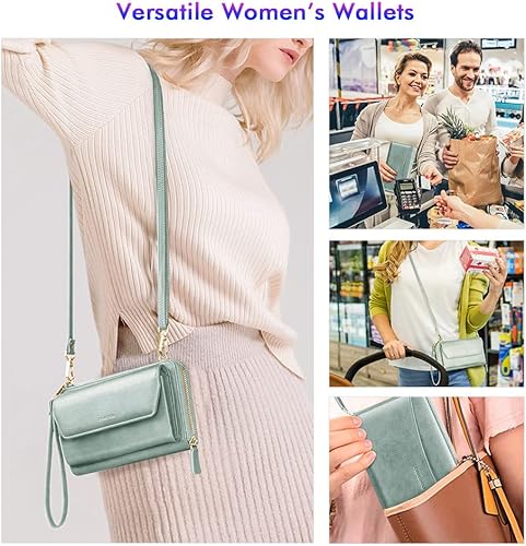 Vista 2 de nuoku Cartera RFID para mujer, bolso cruzado con cremallera alrededor de 2 correas