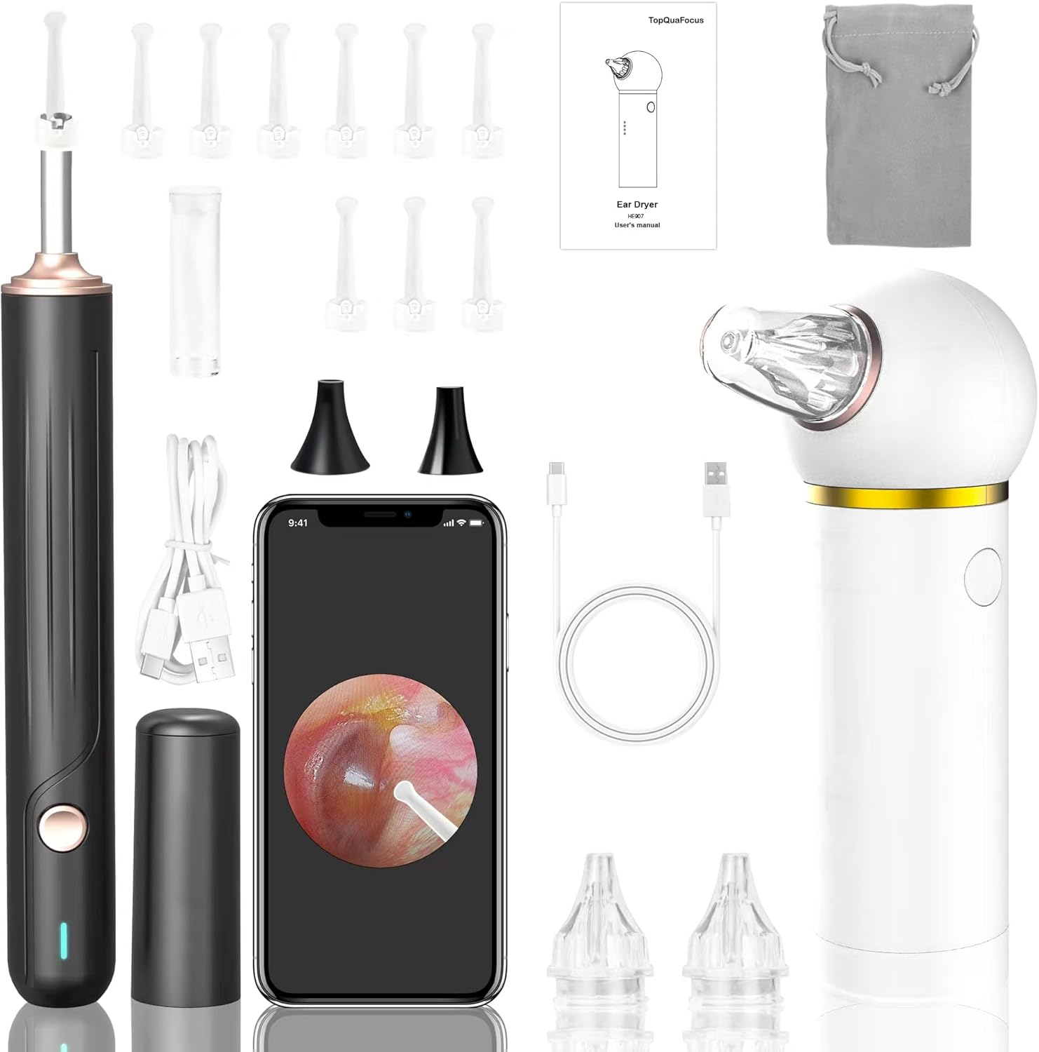 Ear Dryer and Ear Cleaner Camera, 1000P HD Otoscope, Ear Water Remover, Gentle Warm Air with Red Light Care, Ear Drying Device for Adult and Kids Swimming, Showering, Water Sports Earwax Removal