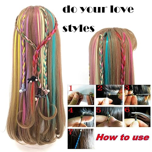 Miniatura 6 de Extensiones de cabello con reflejos arcoíris, 10 mechones por lote de colores, extensiones de cabello humano con punta en I para mujeres y niñas,