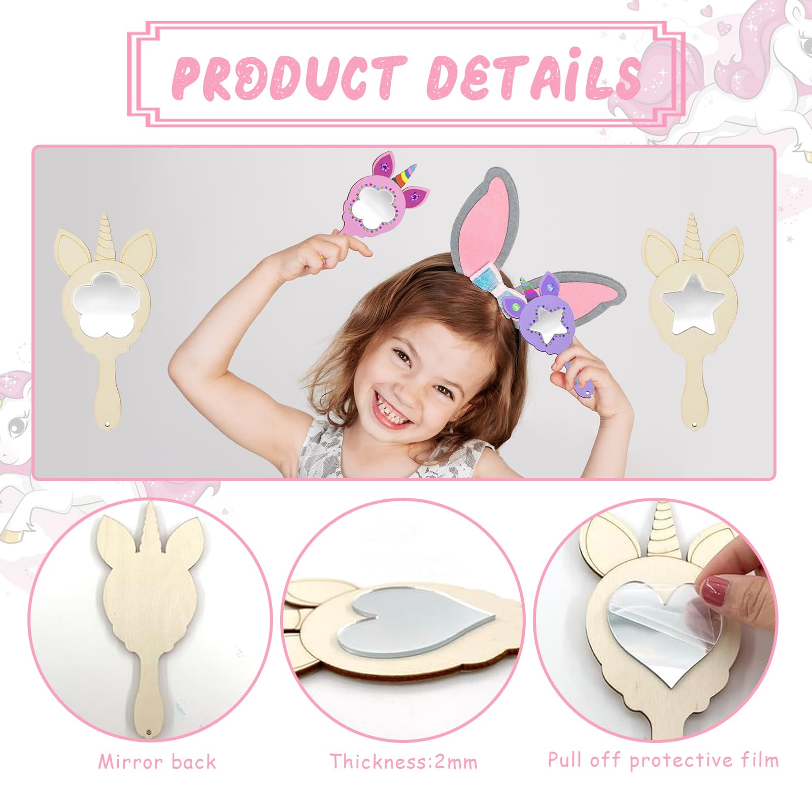 Kit Miroirs à Décorer Licorne 24 Pièces - DIY Enfant, Peinture Et Paillettes
