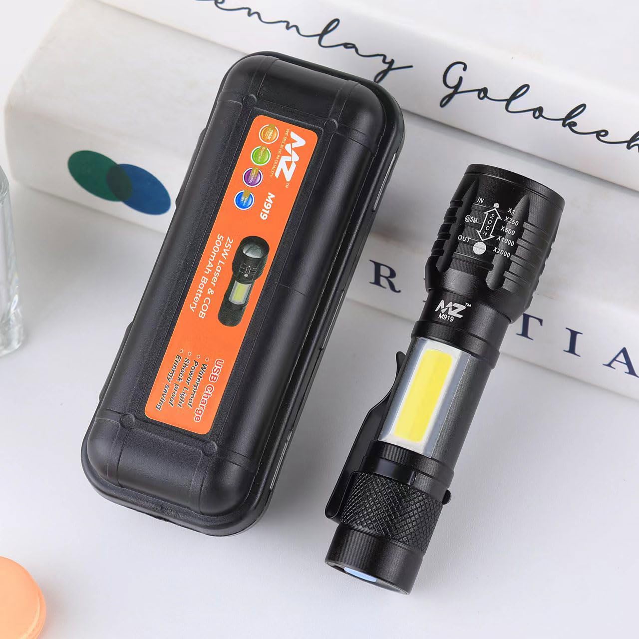 MZ M919 Zoomable Metal LED Torch - Black | with Emergency SOS