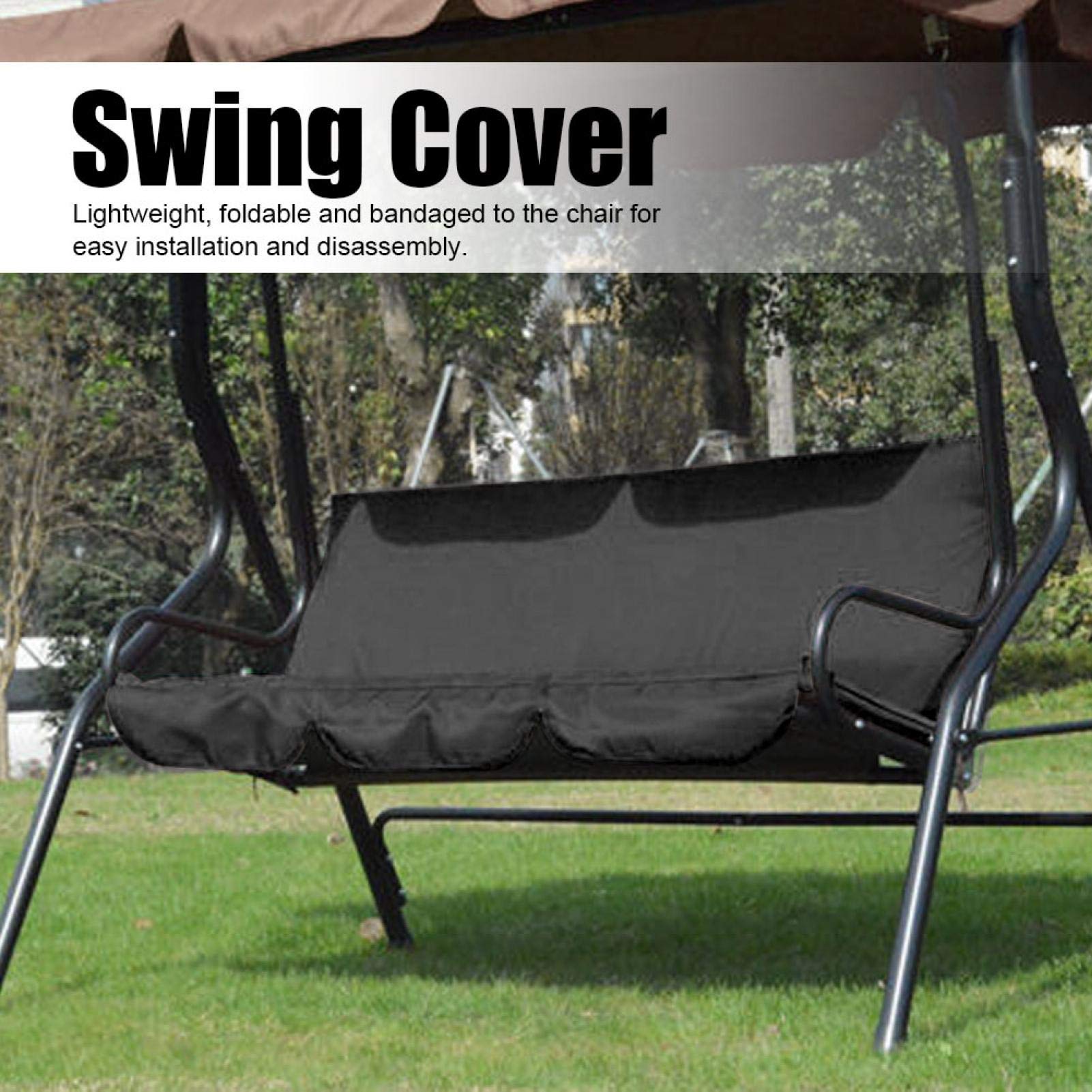 Omabeta Columpio al Aire Libre Silla de 3 Asientos Cojín Impermeable Reemplazo Funda de Asiento de Columpio Cubierta de protección para Silla de Columpio para Patio Exterior para Patio, jardín(Negro)
