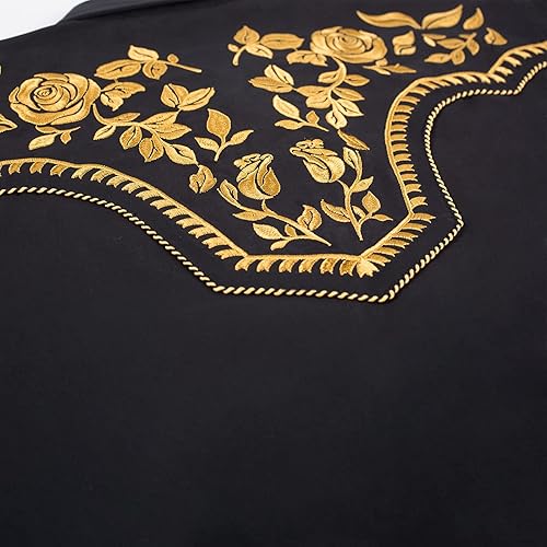 Miniatura 3 de SALVAJE OESTE Camisa vaquera occidental bordada de manga larga casual con botones a presión para hombre